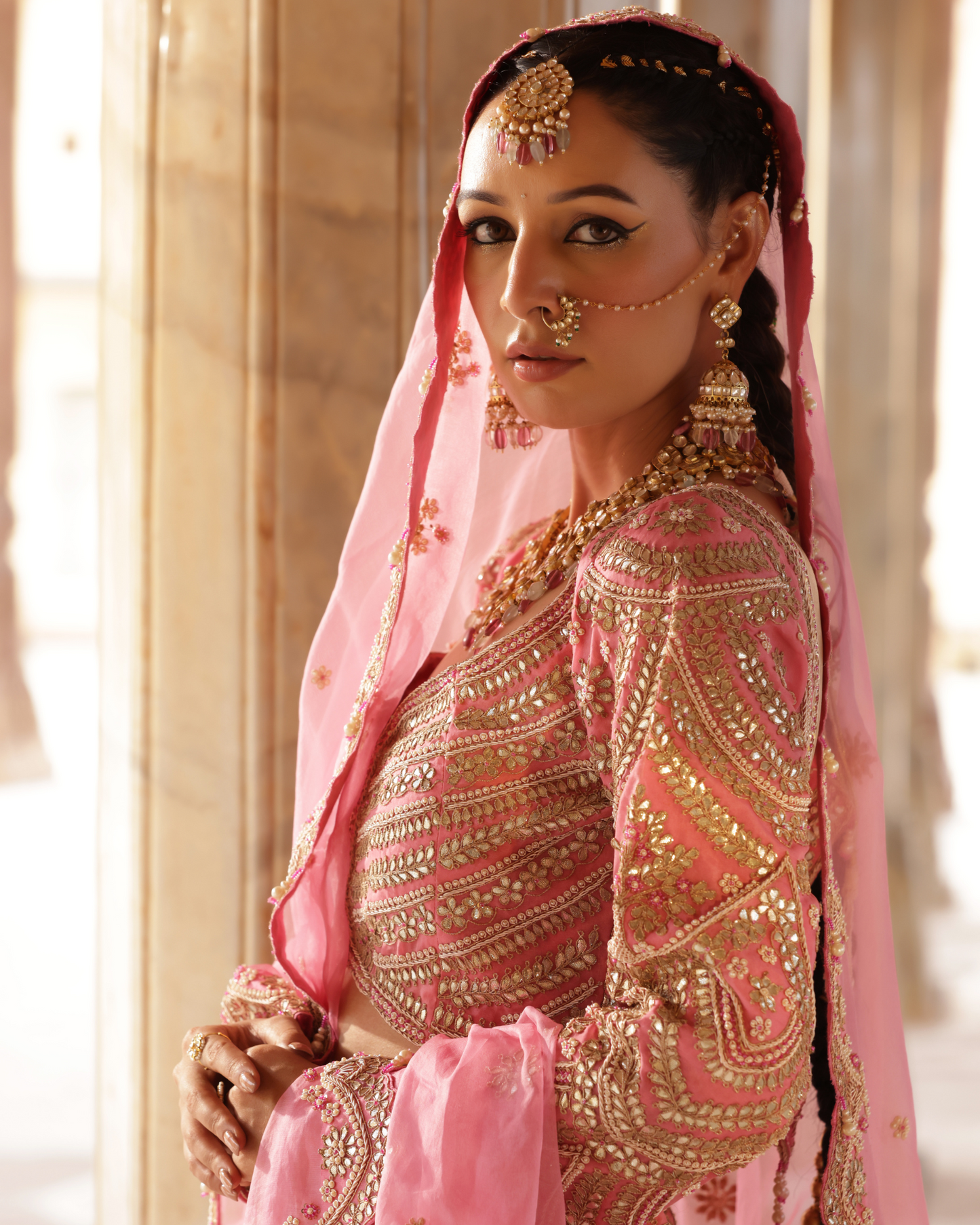 Organza Bridal Lehenga With Marori Work