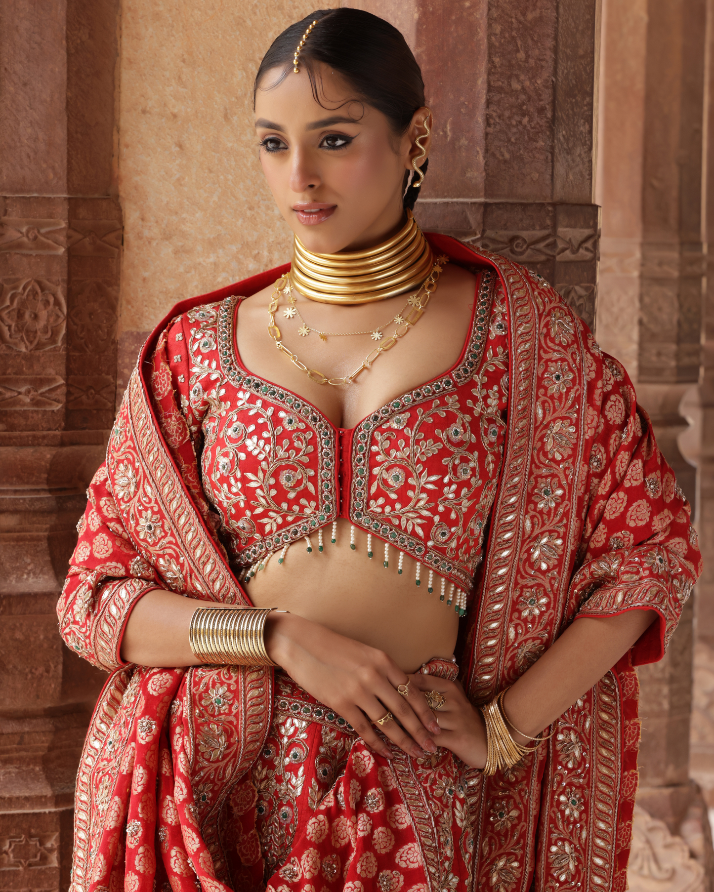 Mirror Embellished Banarasi Lehenga Set