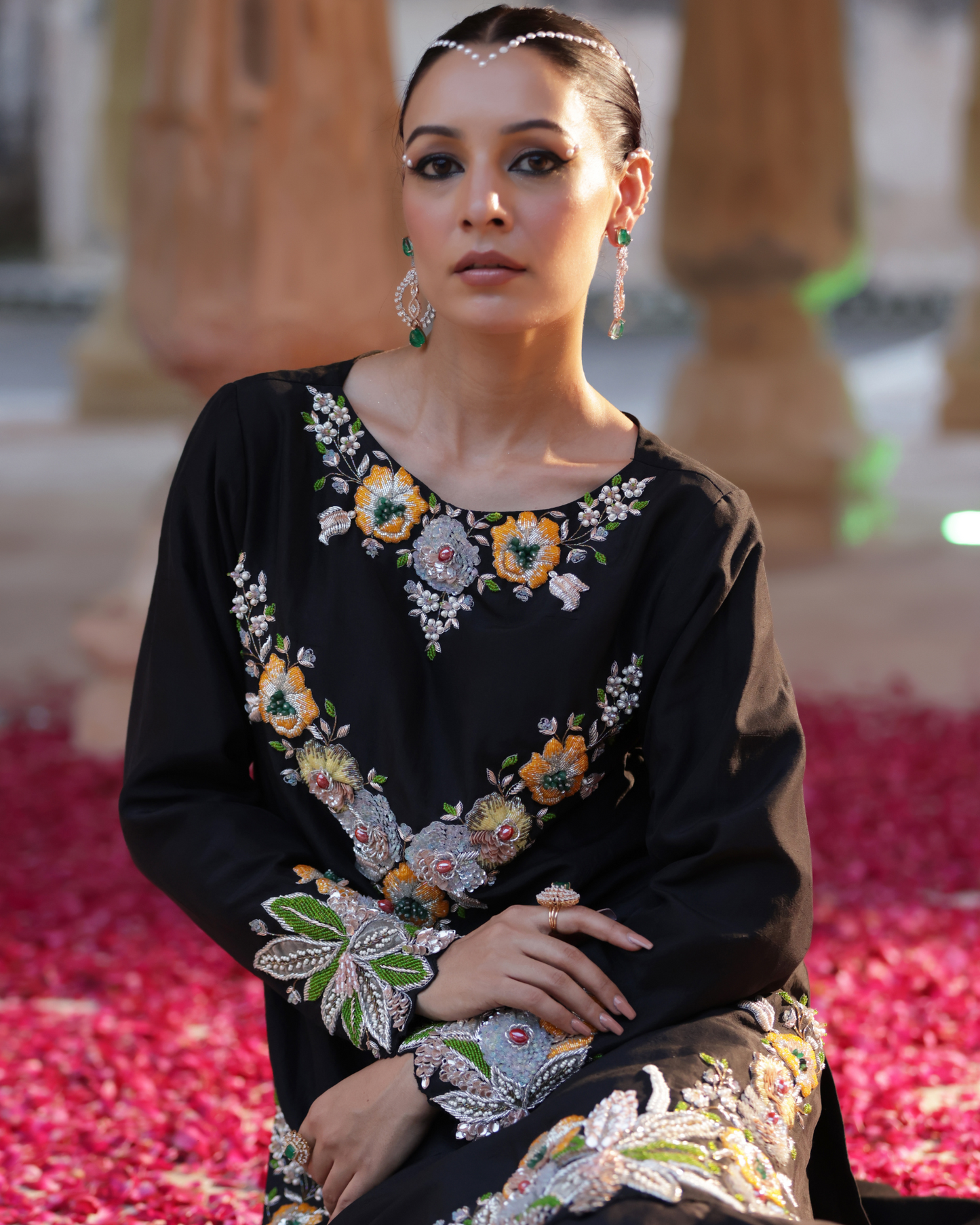 Noir Dupion Silk Suit Set