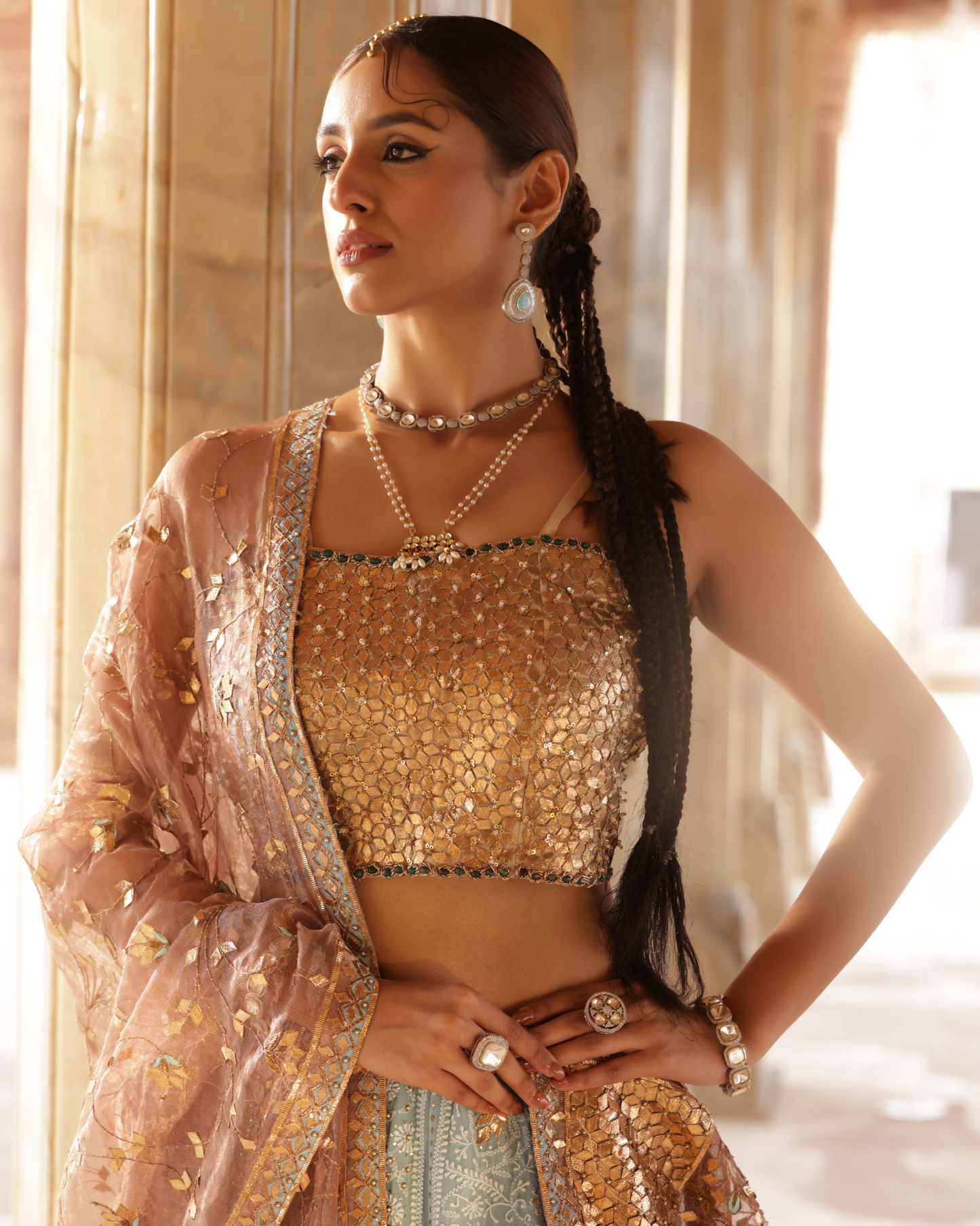 Contrasting Chikankari Lehenga Set