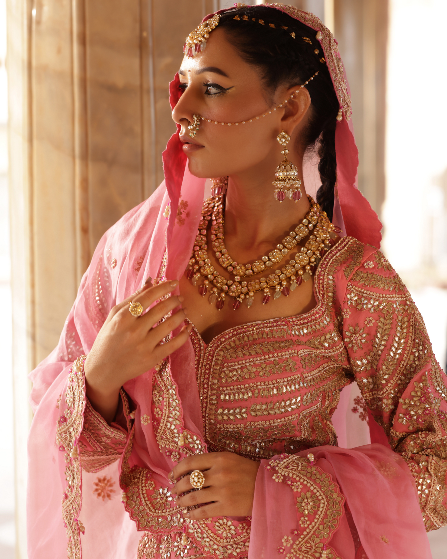 Organza Bridal Lehenga With Marori Work