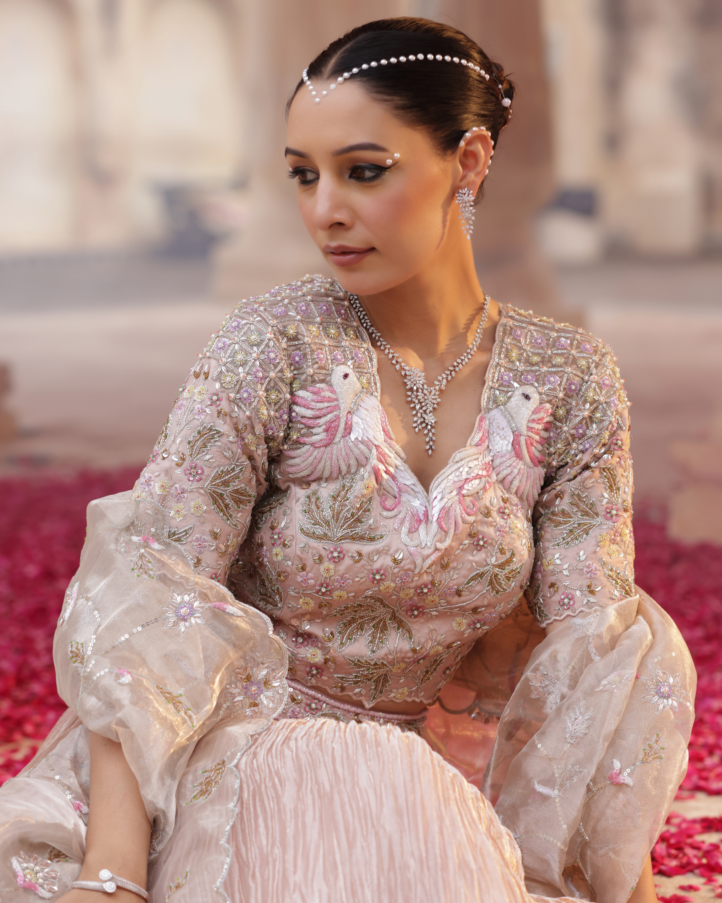 Pure Tissue Lehenga Set With Cutdana Work