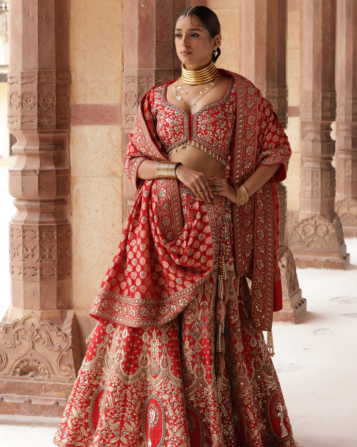 Mirror Embellished Banarasi Lehenga Set