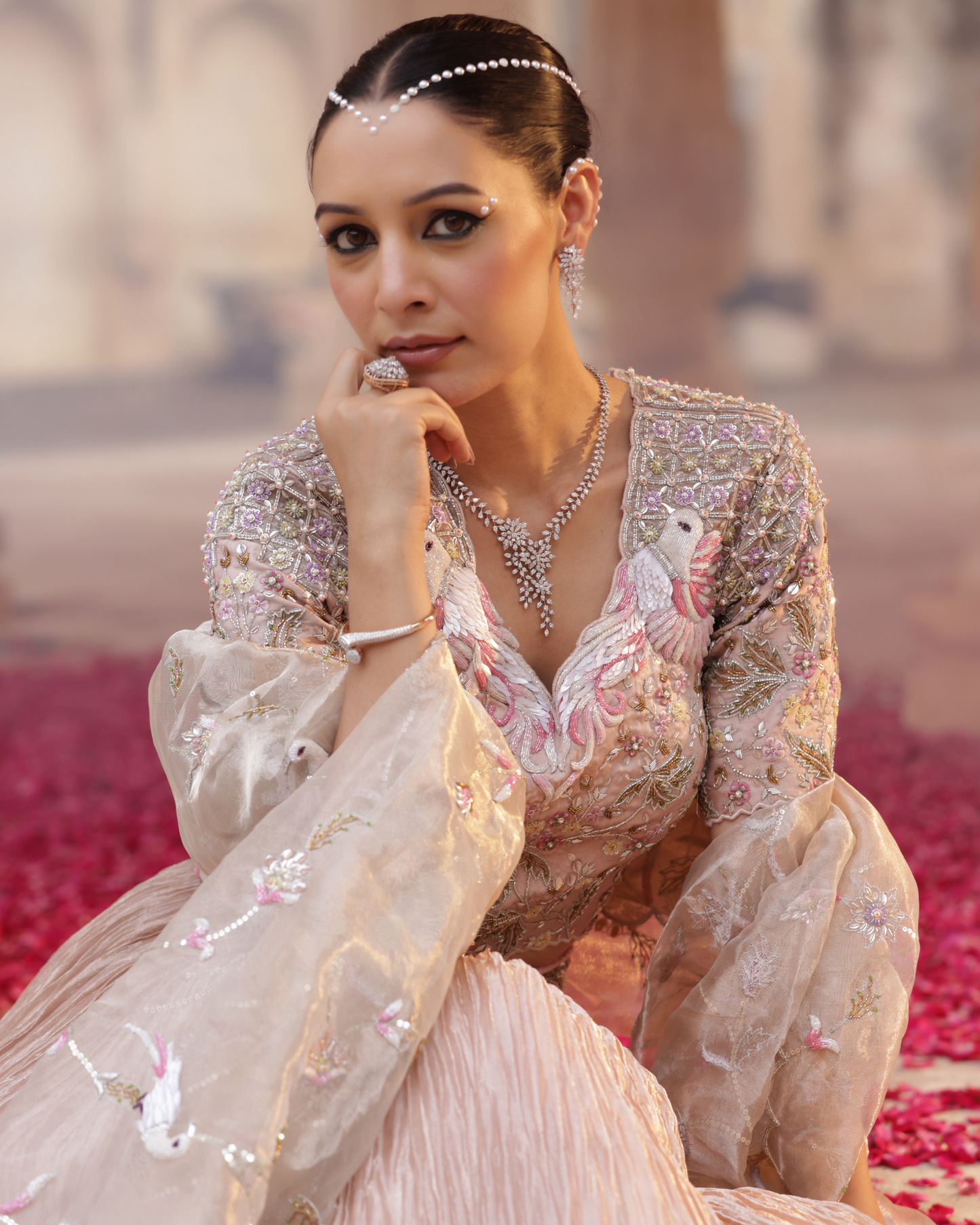Pure Tissue Lehenga Set With Cutdana Work