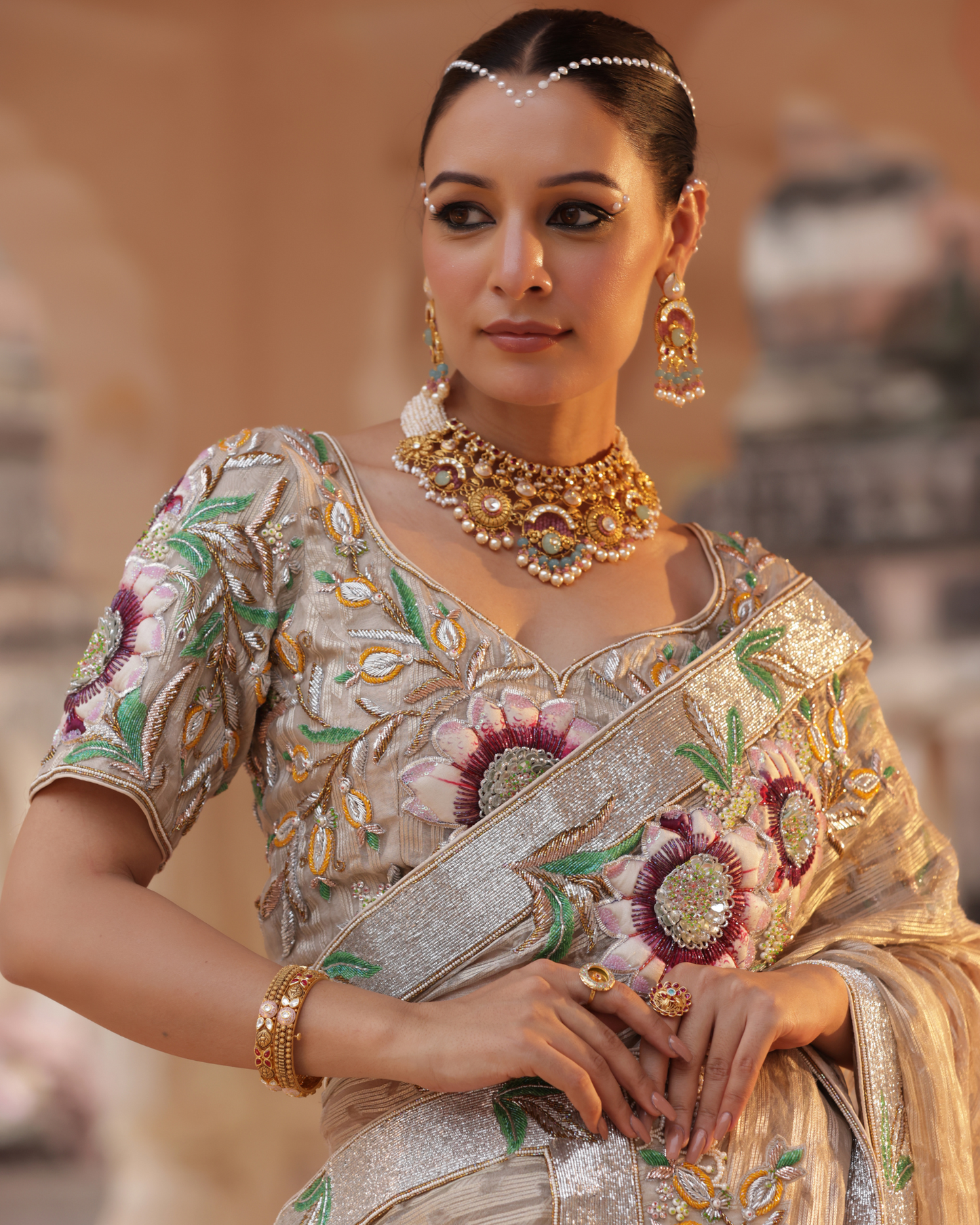 Blossom Handprint Tissue Saree