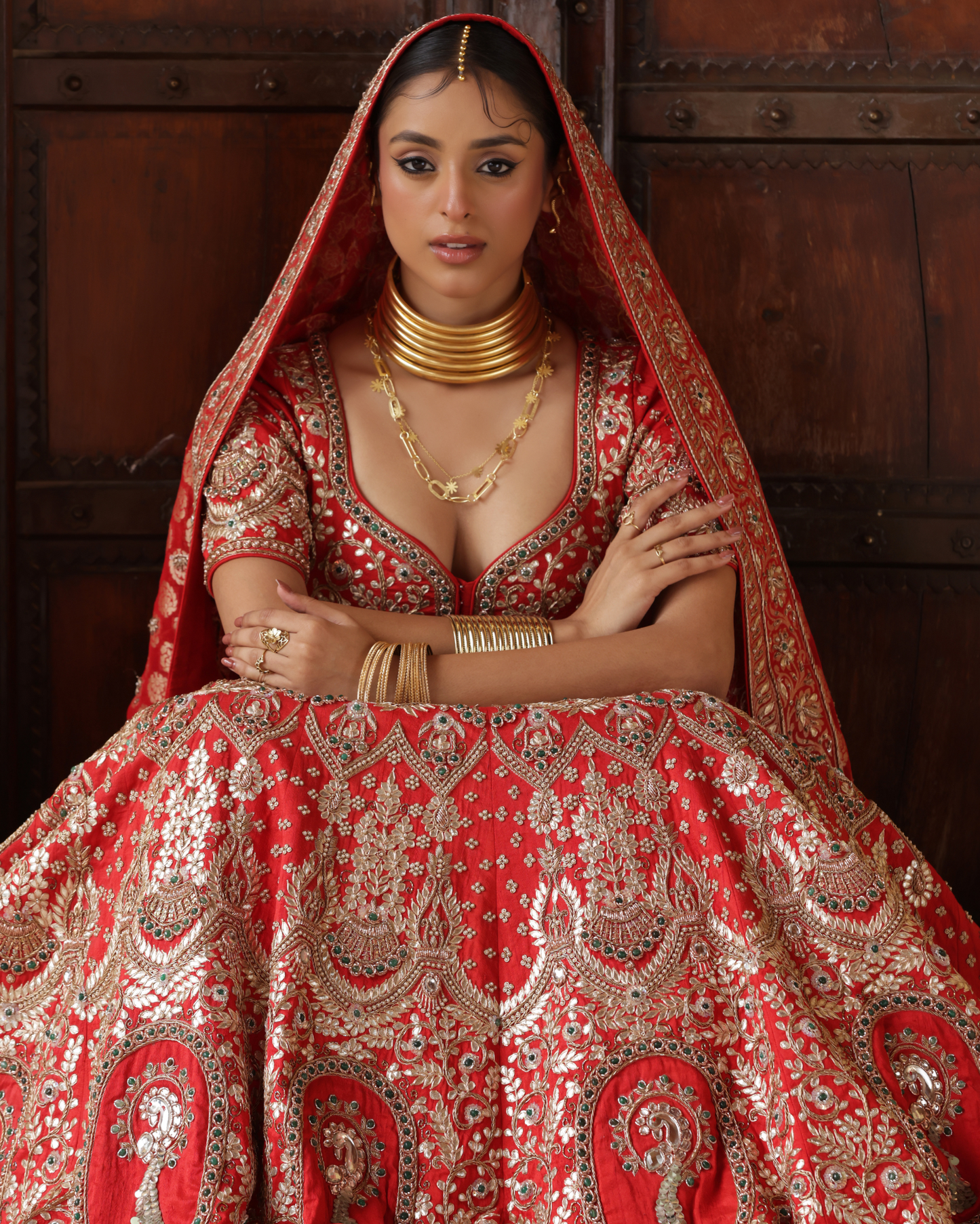 Mirror Embellished Banarasi Lehenga Set
