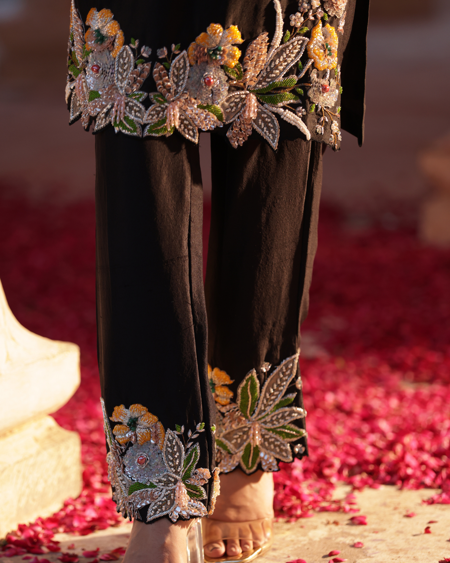 Noir Dupion Silk Suit Set