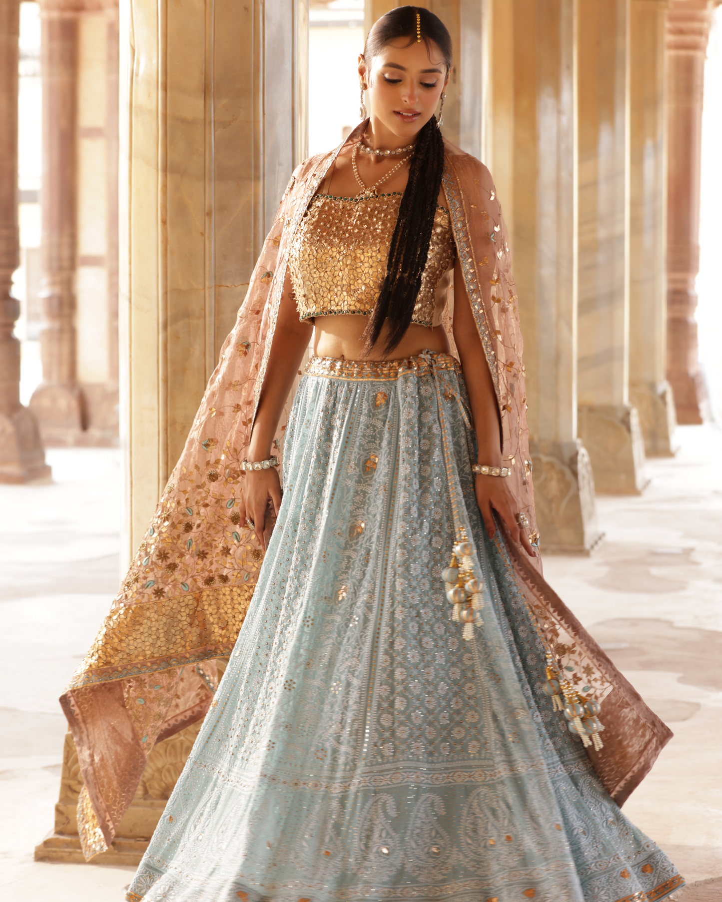 Contrasting Chikankari Lehenga Set