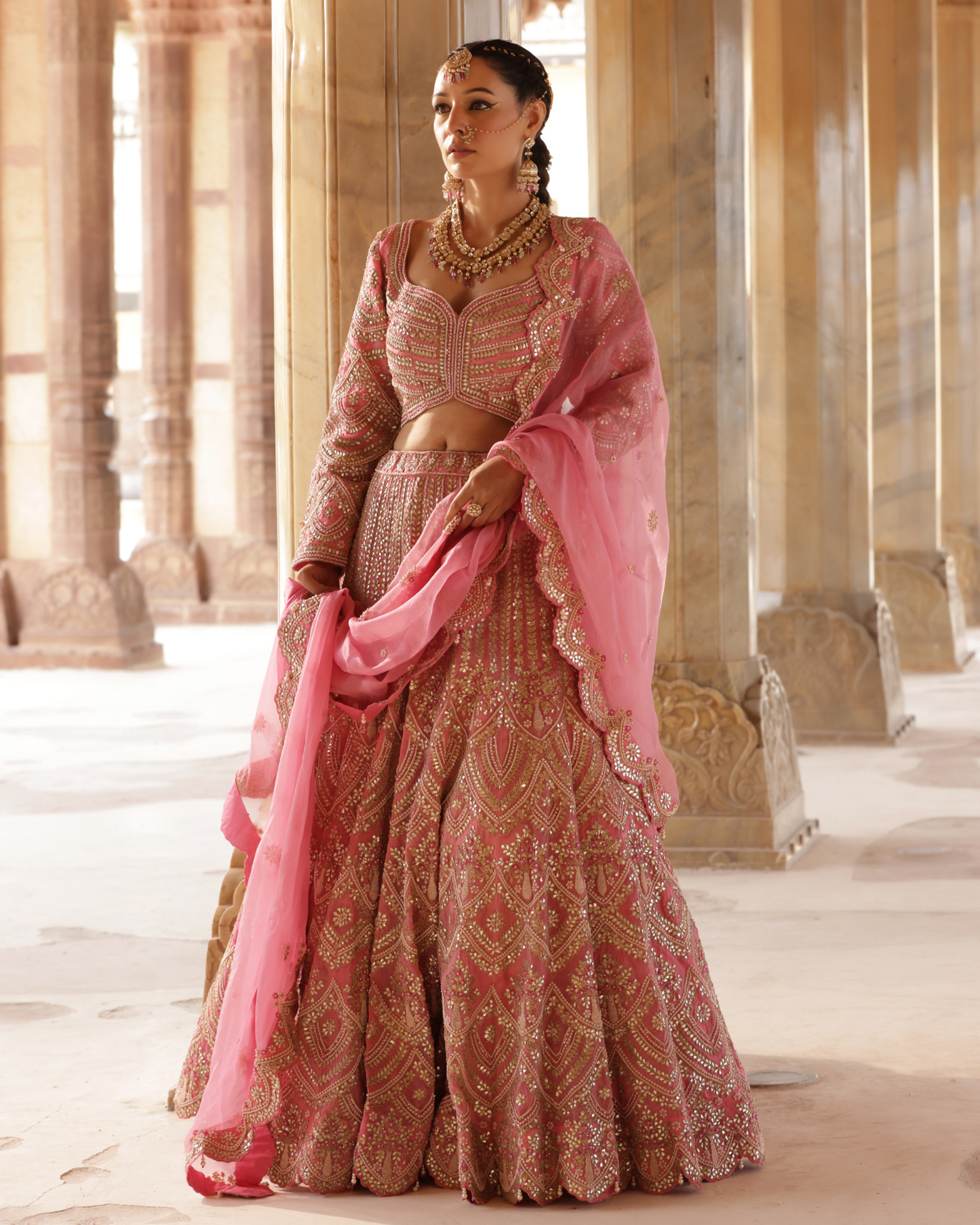 Organza Bridal Lehenga With Marori Work