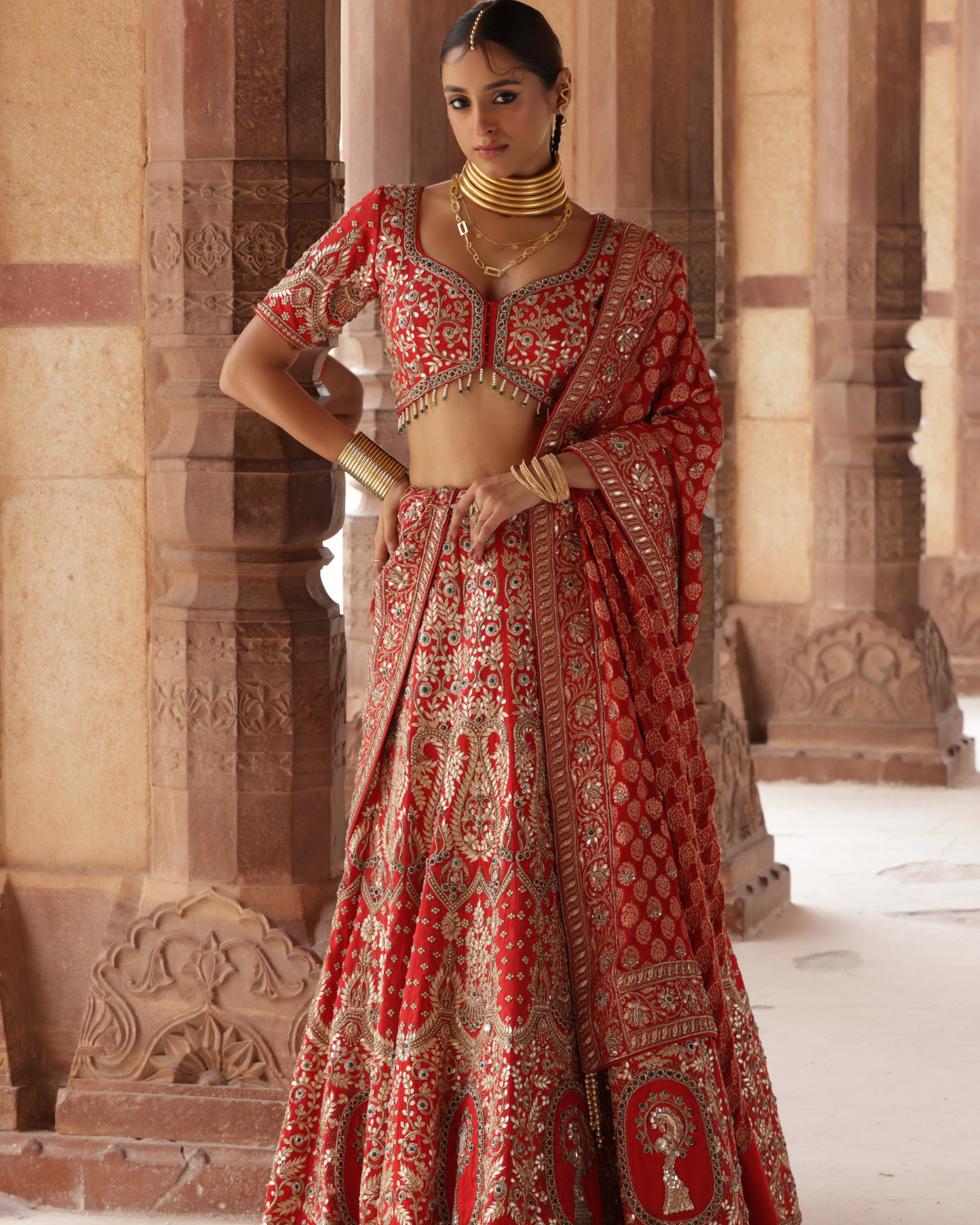 Mirror Embellished Banarasi Lehenga Set