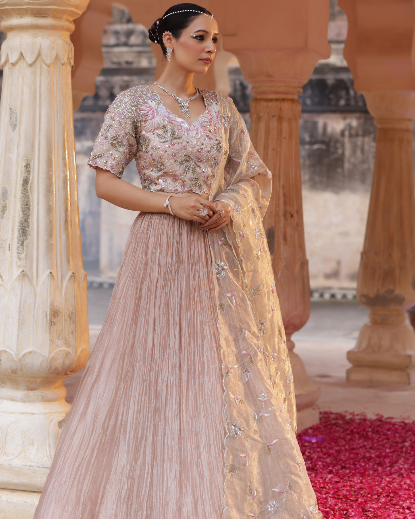 Pure Tissue Lehenga Set With Cutdana Work