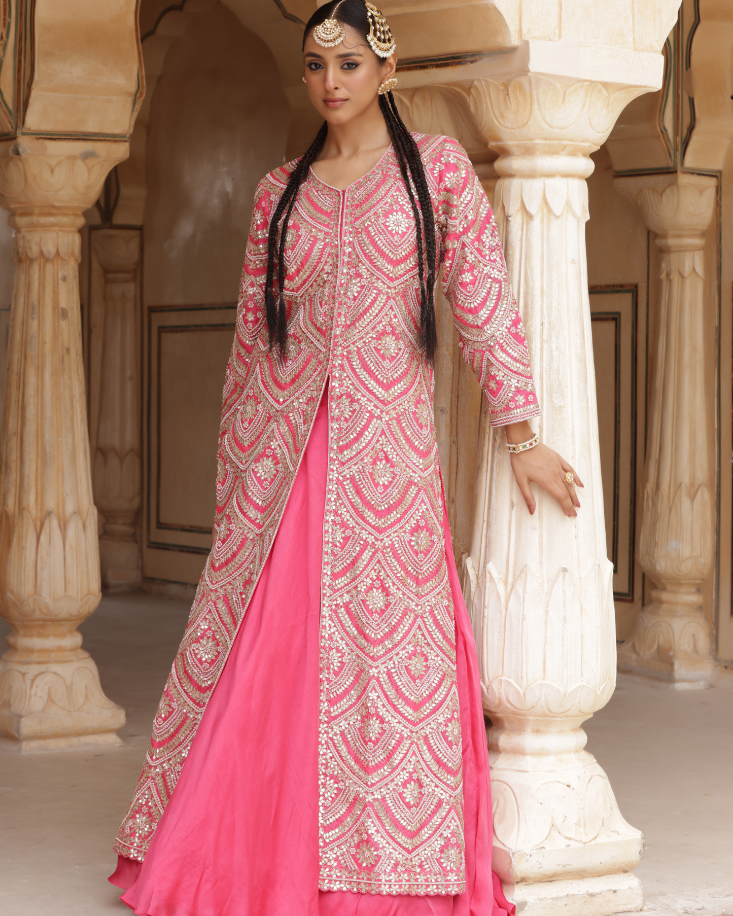 Pink Silk Jacket & Satin Skirt