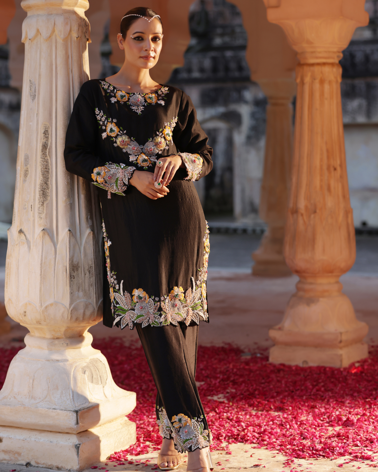 Noir Dupion Silk Suit Set
