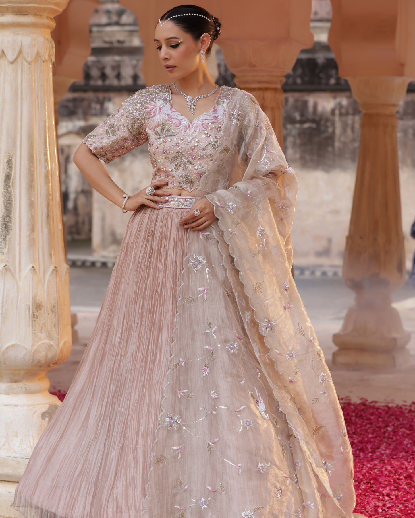 Pure Tissue Lehenga Set With Cutdana Work
