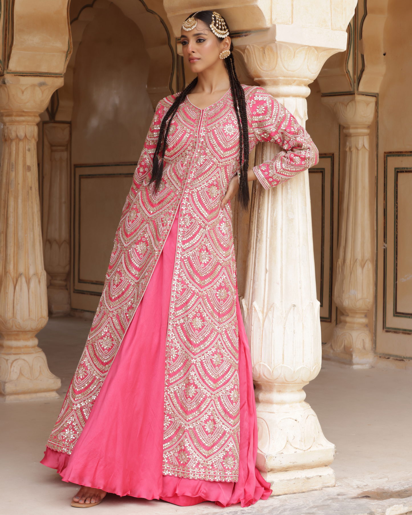 Pink Silk Jacket & Satin Skirt
