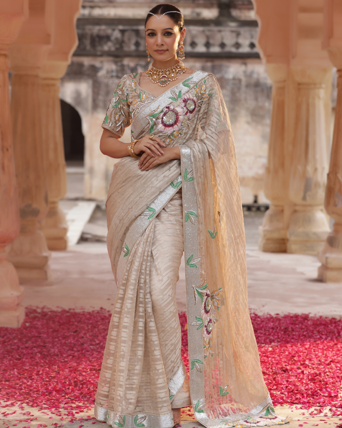 Blossom Handprint Tissue Saree