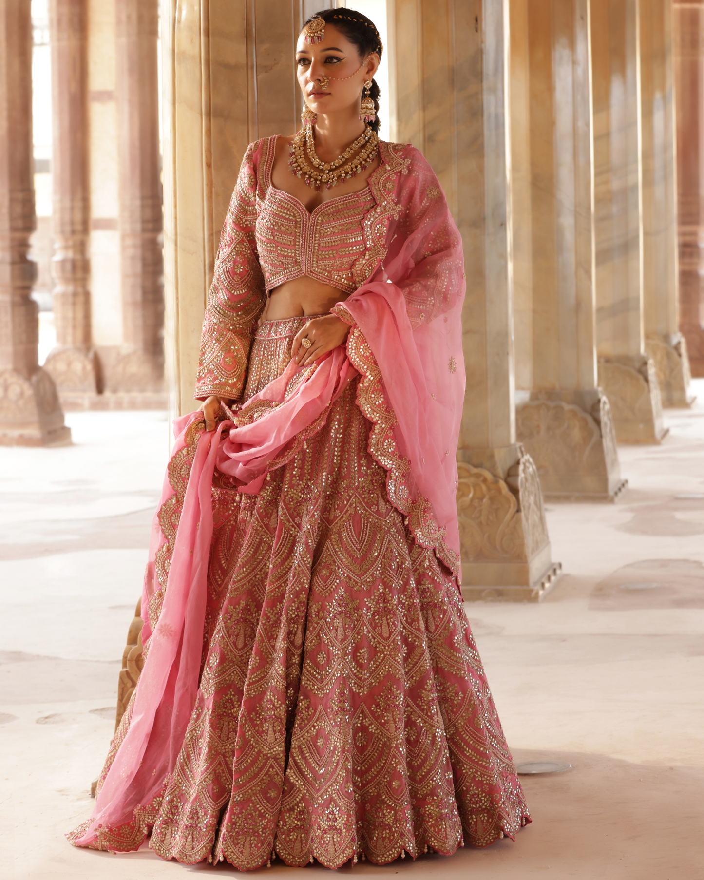 Organza Bridal Lehenga With Marori Work