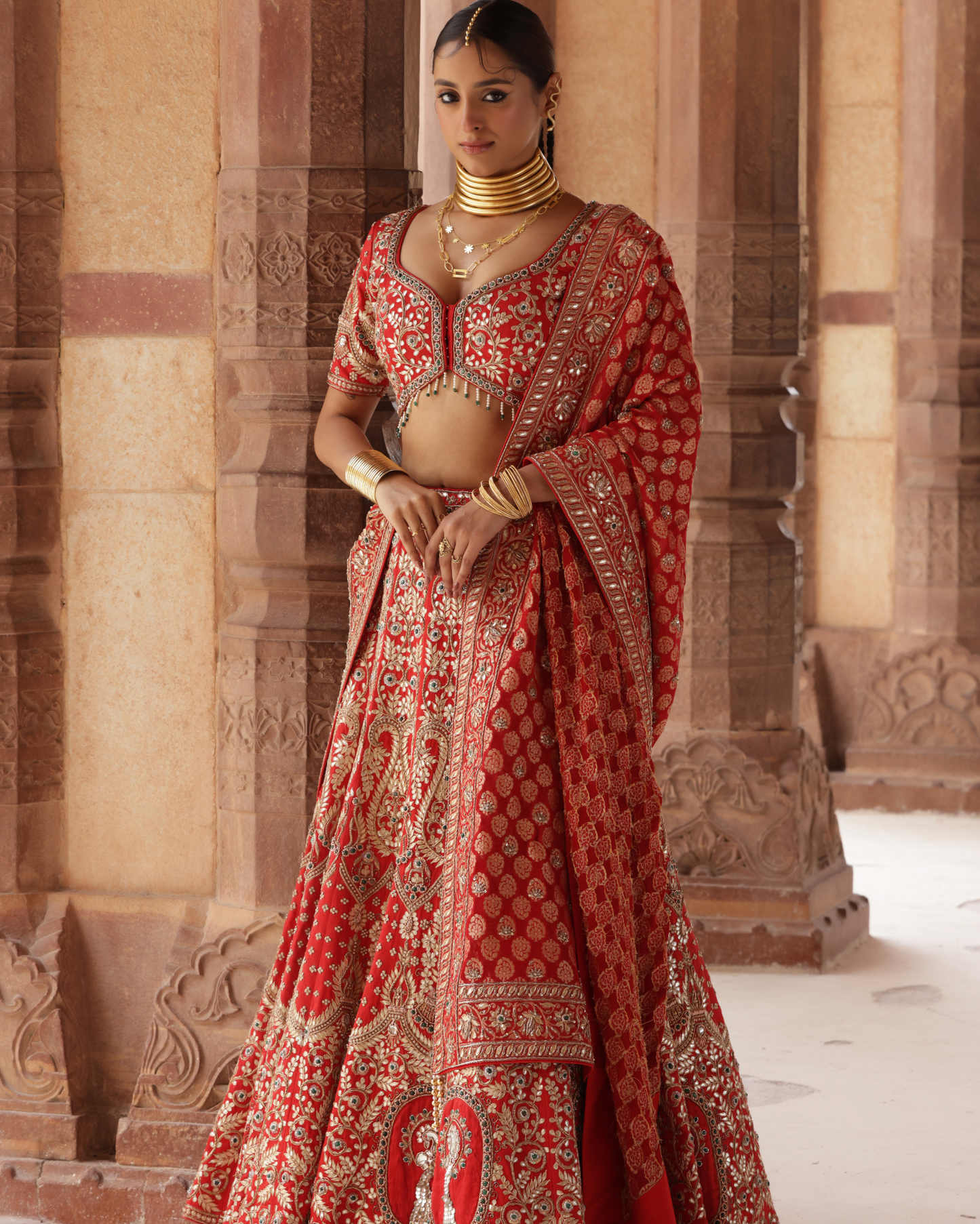 Mirror Embellished Banarasi Lehenga Set