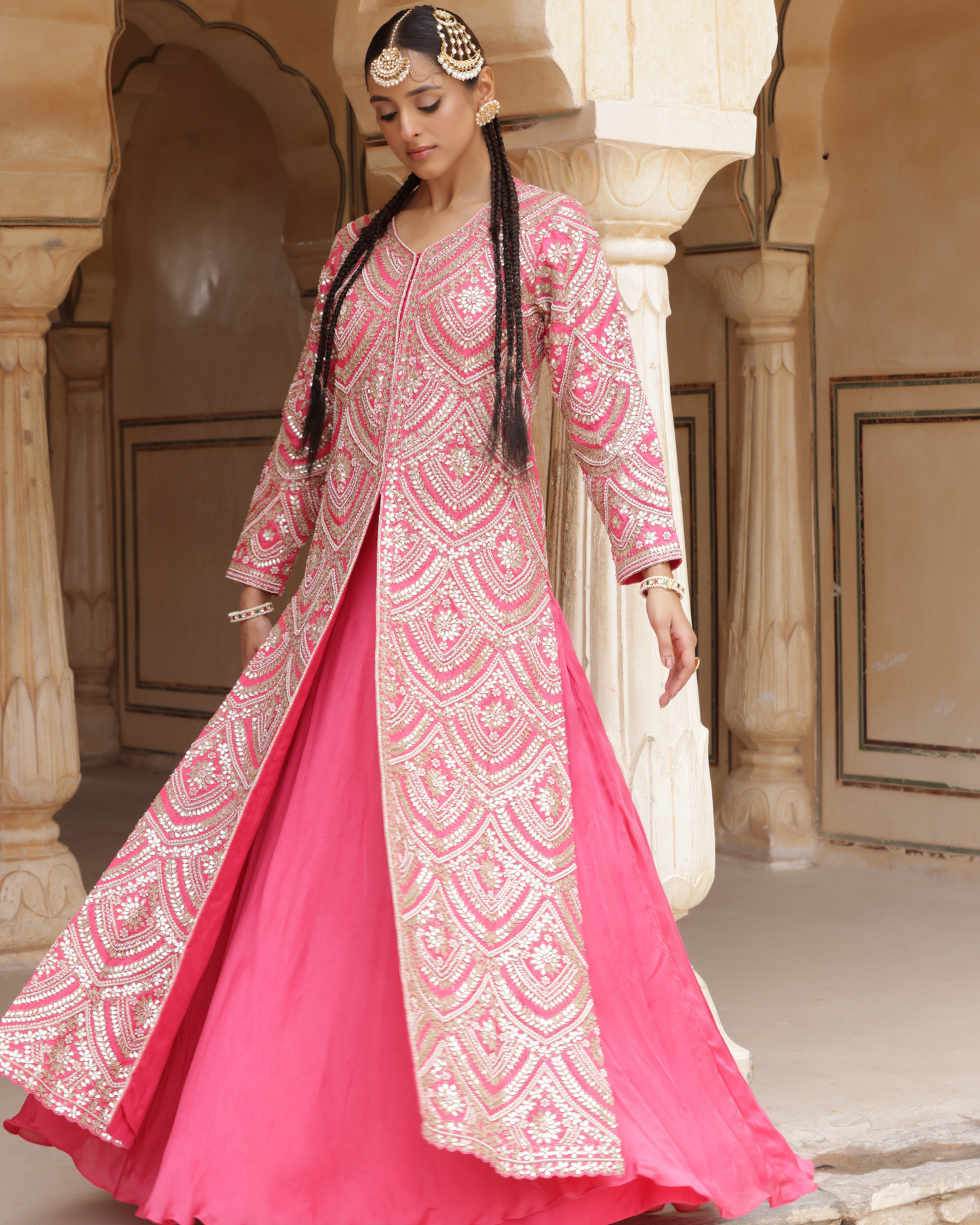 Pink Silk Jacket & Satin Skirt