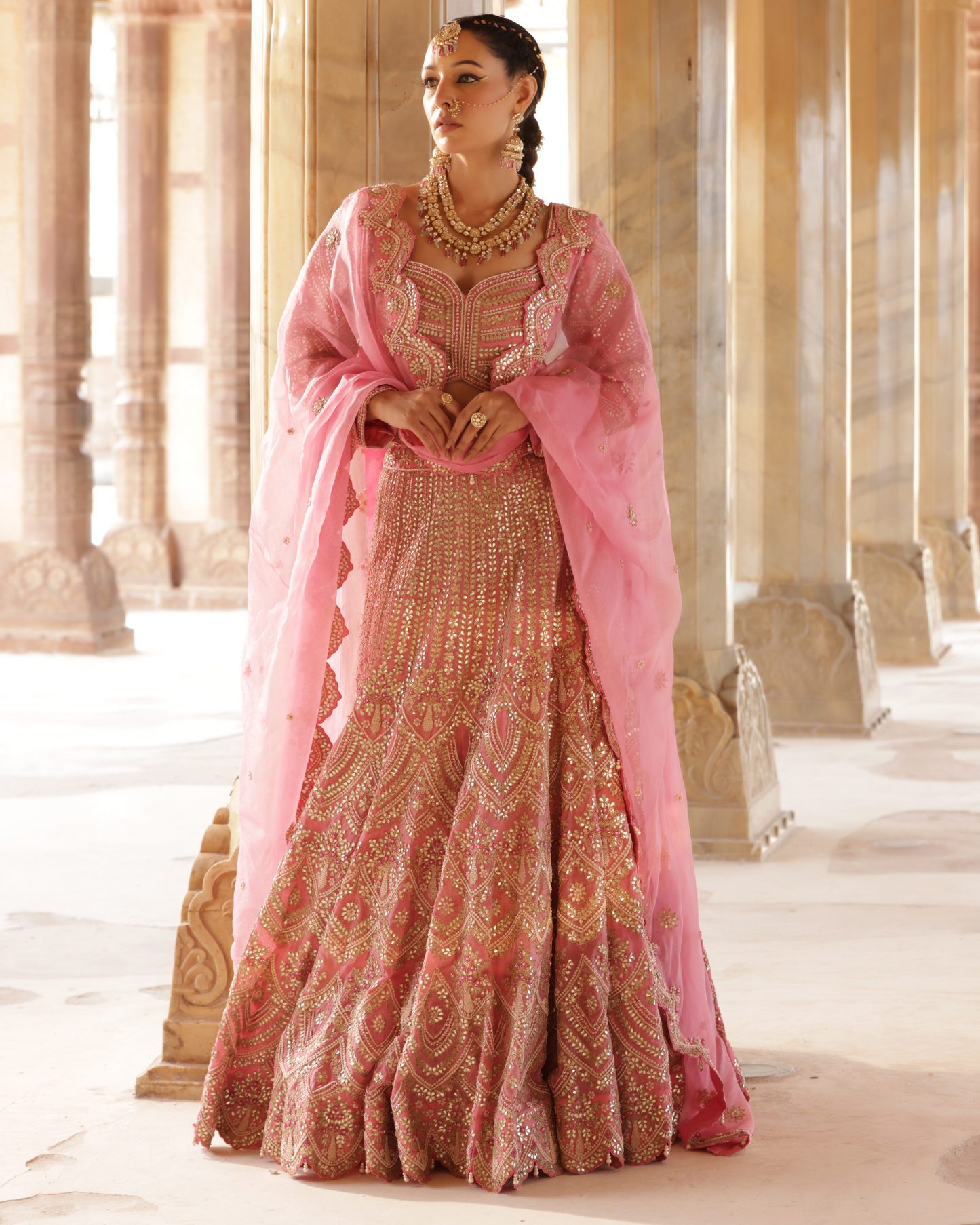 Organza Bridal Lehenga With Marori Work