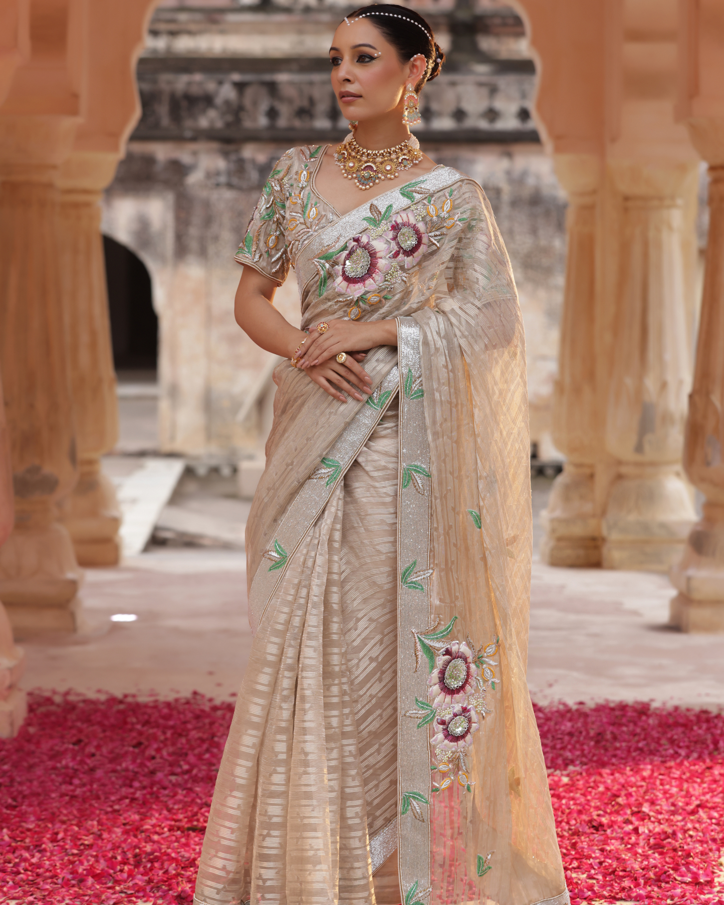 Blossom Handprint Tissue Saree