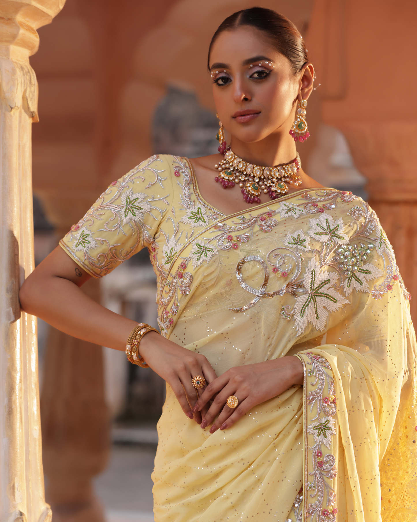 Chikankari Georgette Saree With Mukesh Work