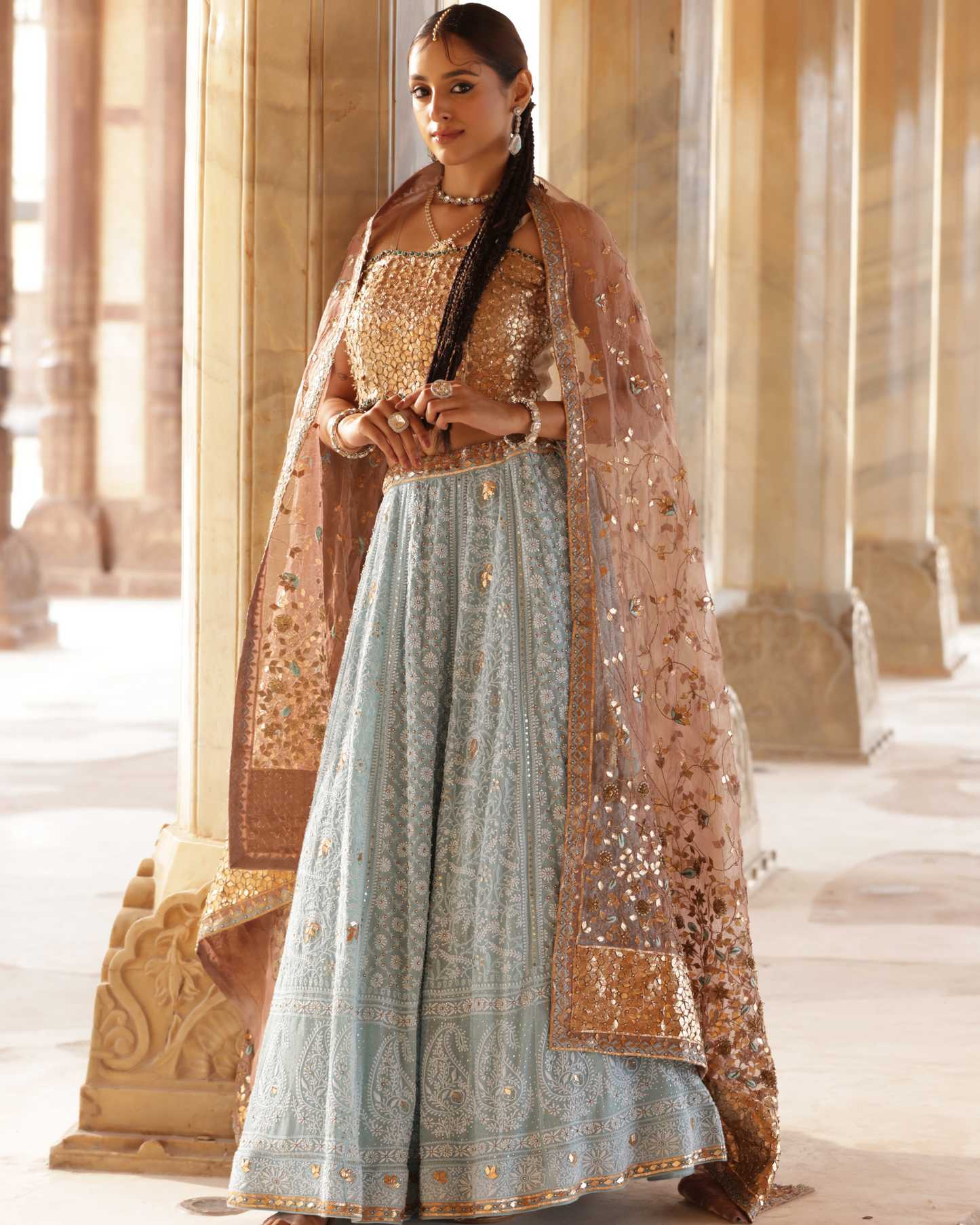 Contrasting Chikankari Lehenga Set