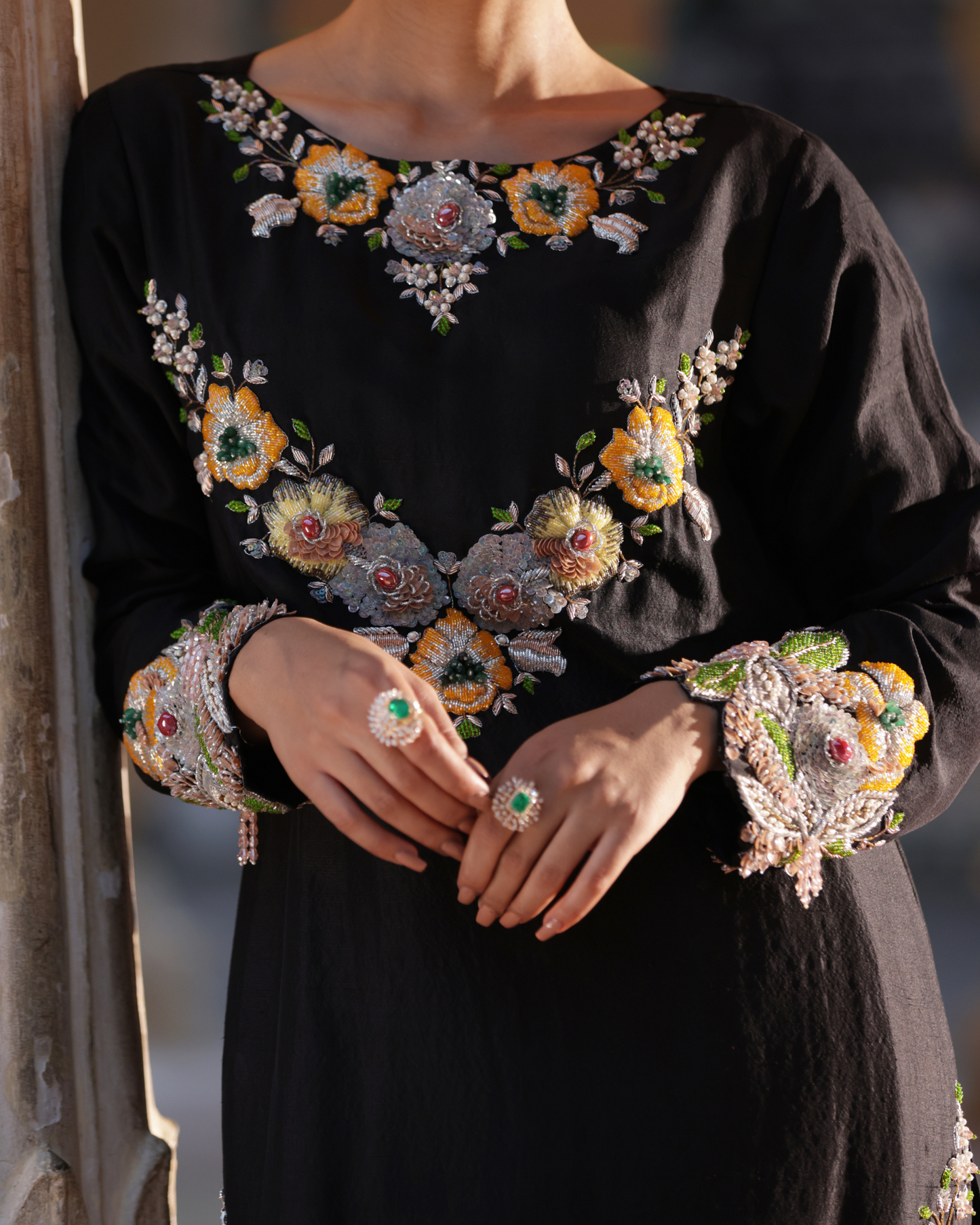 Noir Dupion Silk Suit Set