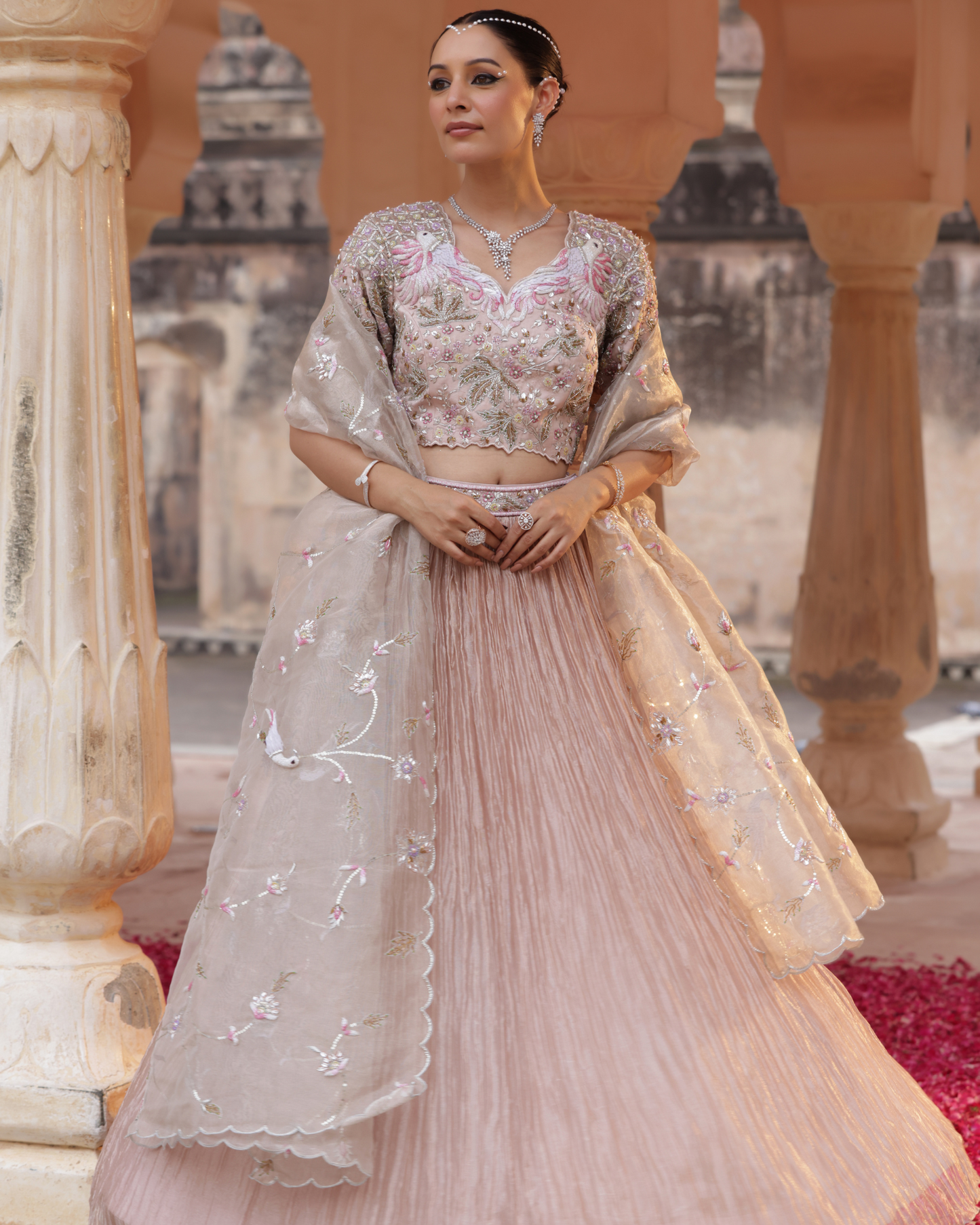 Pure Tissue Lehenga Set With Cutdana Work