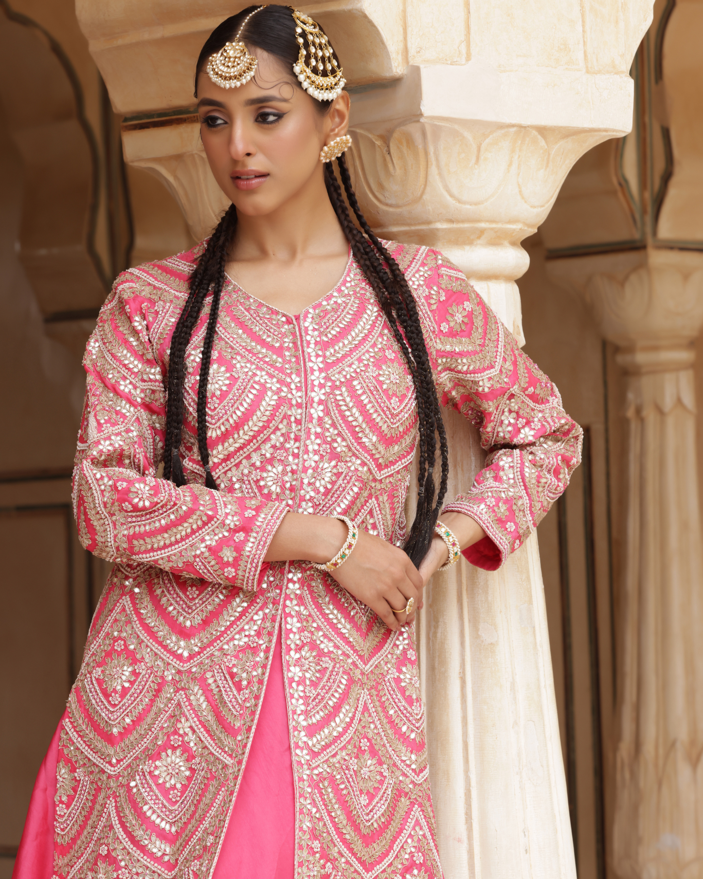 Pink Silk Jacket & Satin Skirt