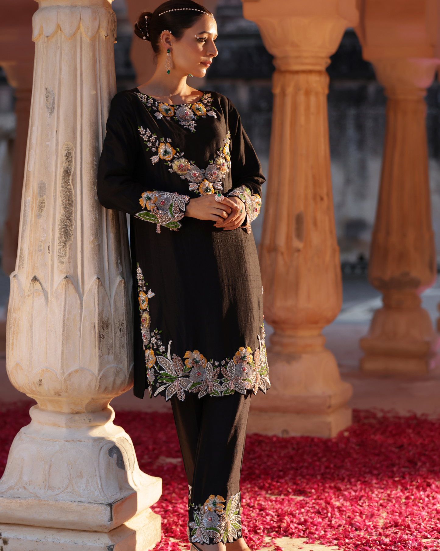 Noir Dupion Silk Suit Set
