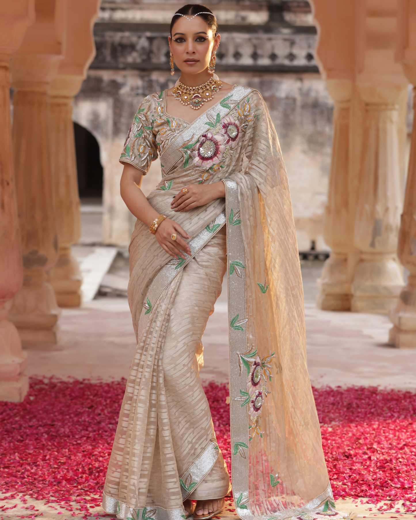 Blossom Handprint Tissue Saree