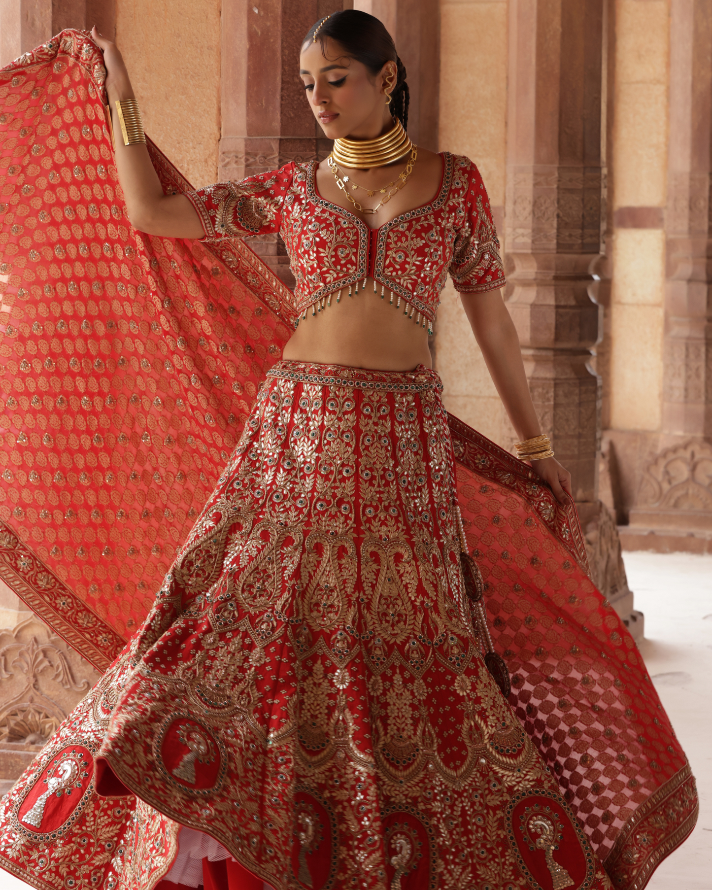 Mirror Embellished Banarasi Lehenga Set