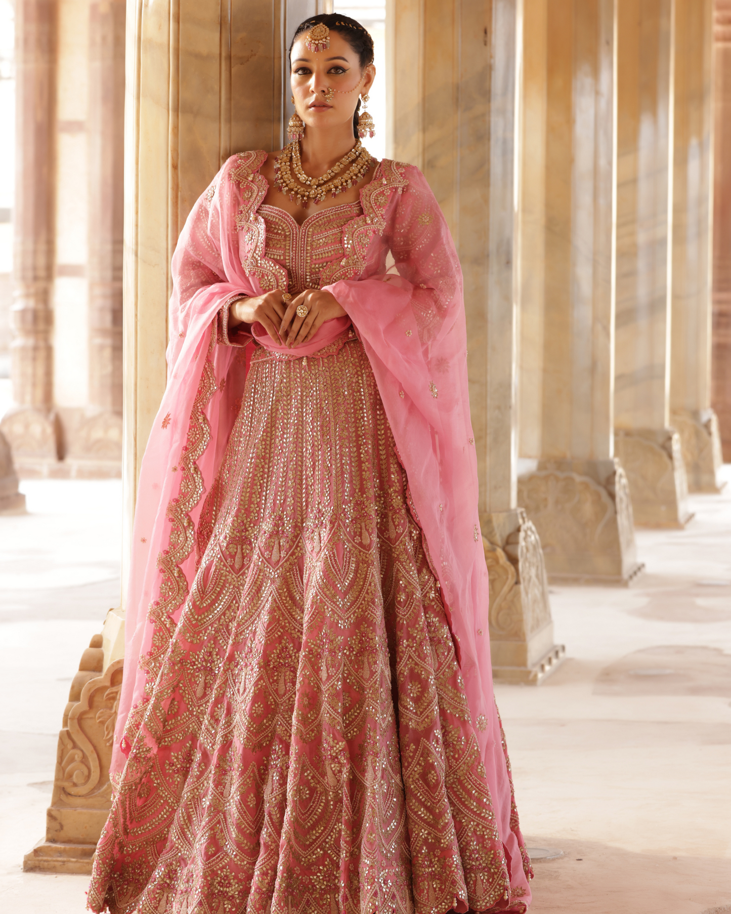 Organza Bridal Lehenga With Marori Work