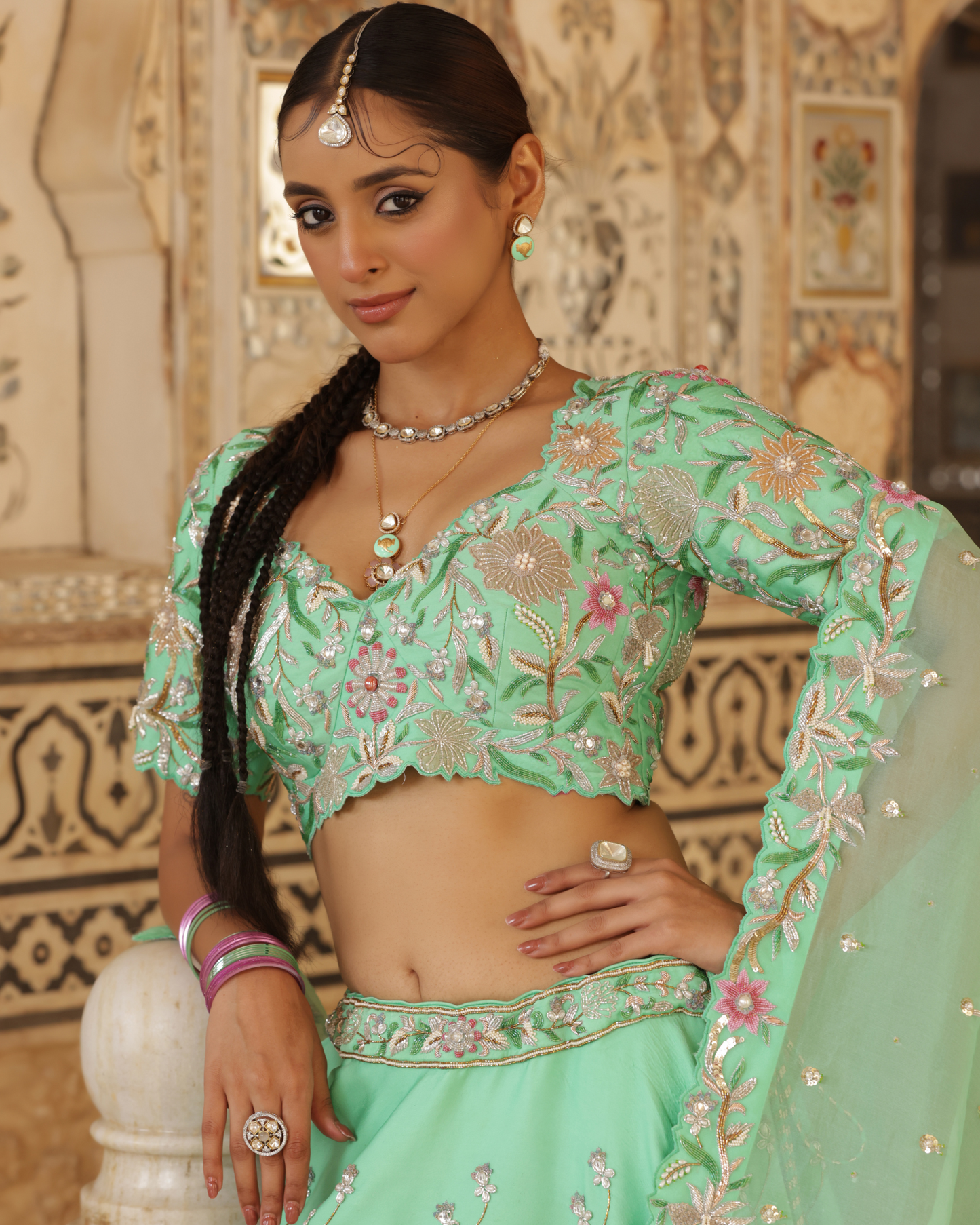 Dupion Silk Lehenga Set With Organza Dupatta