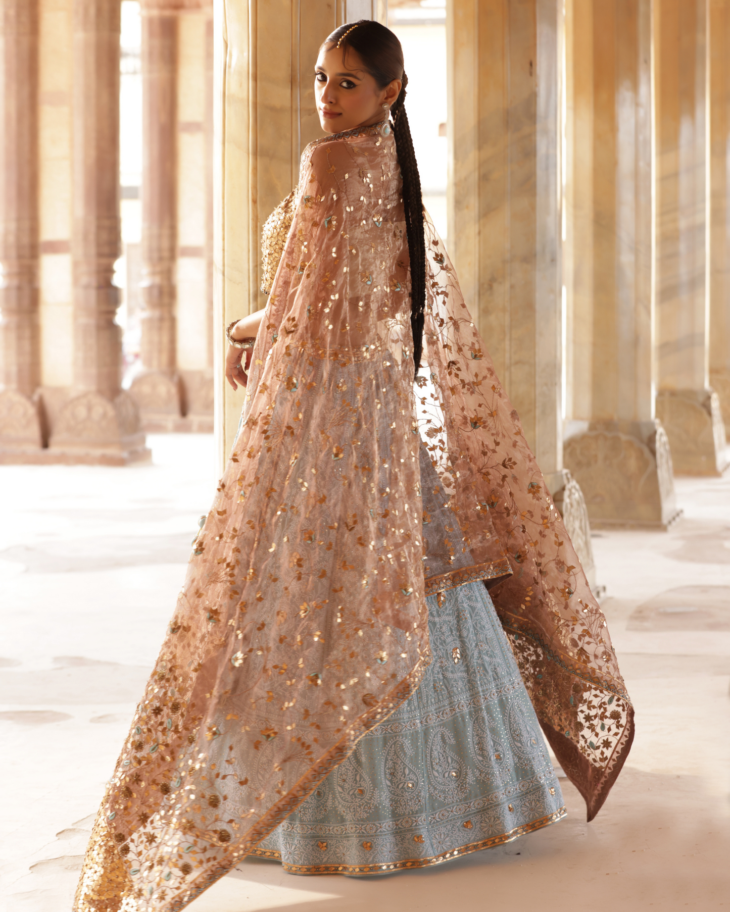 Contrasting Chikankari Lehenga Set
