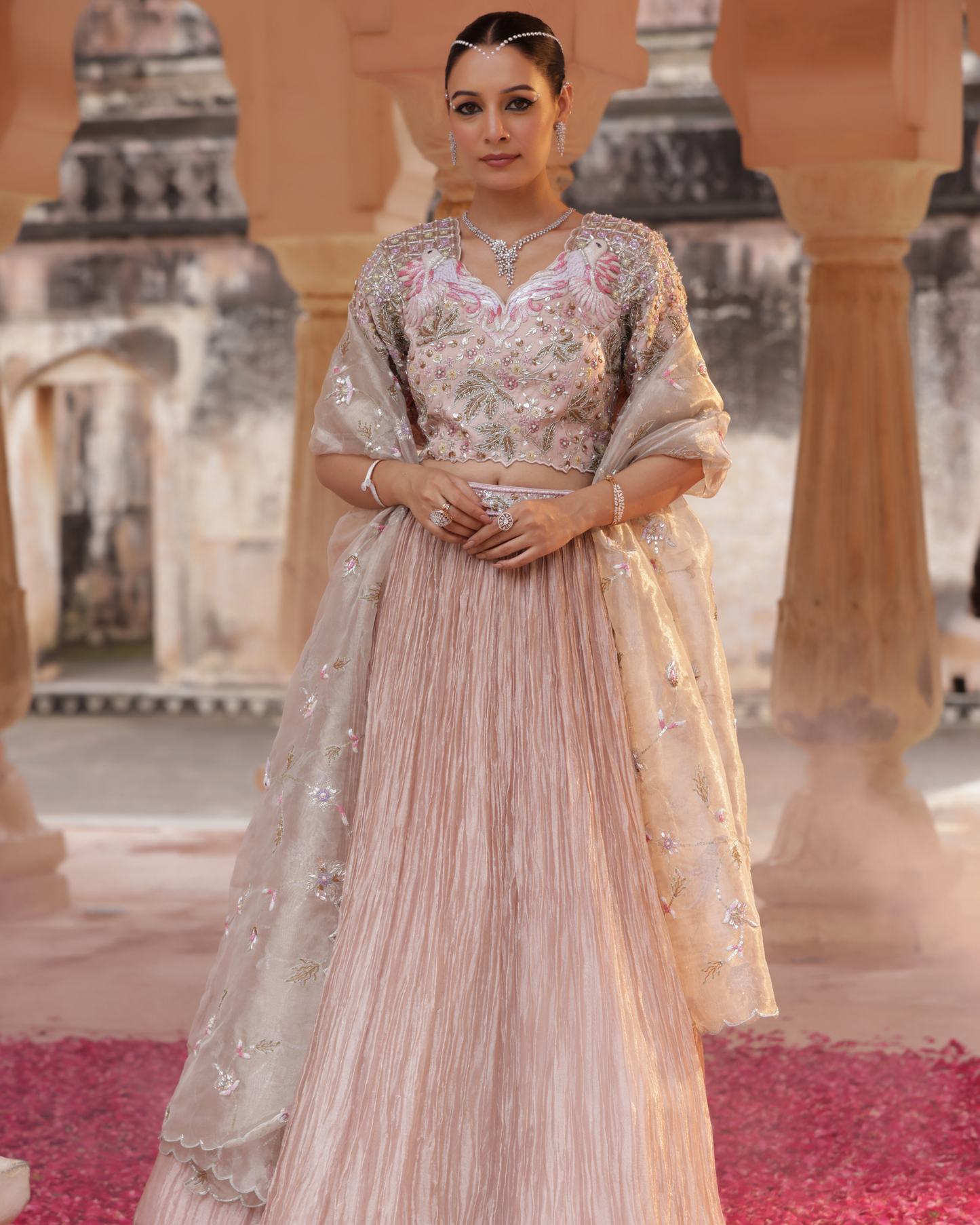 Pure Tissue Lehenga Set With Cutdana Work