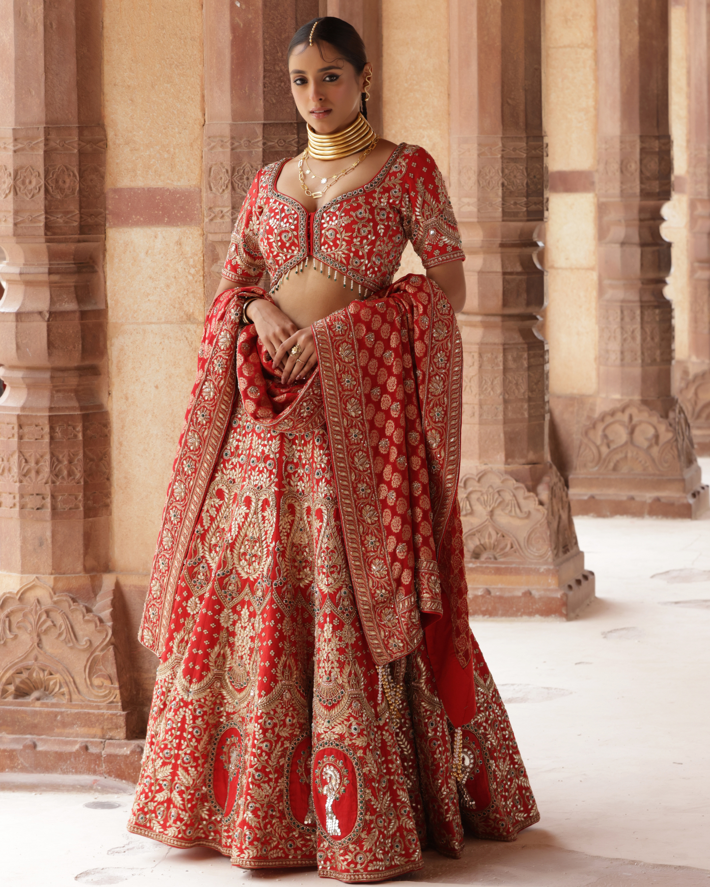 Mirror Embellished Banarasi Lehenga Set
