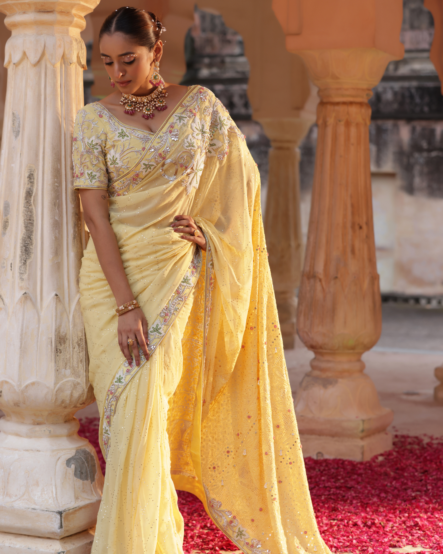 Chikankari Georgette Saree With Mukesh Work