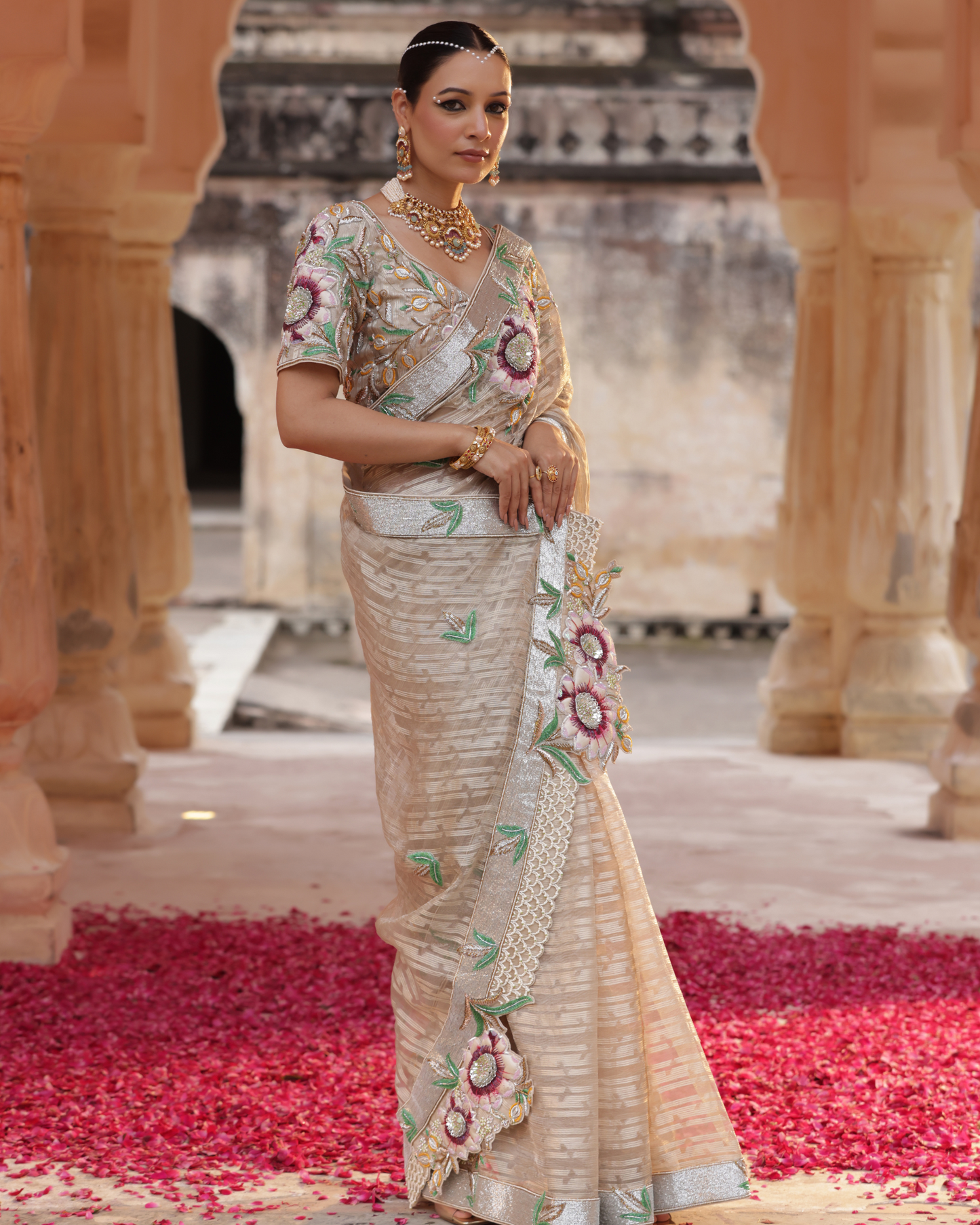 Blossom Handprint Tissue Saree