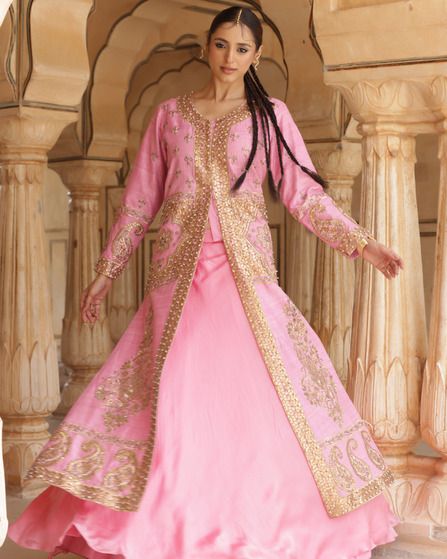 Silk Jacket Set With With Gota Work