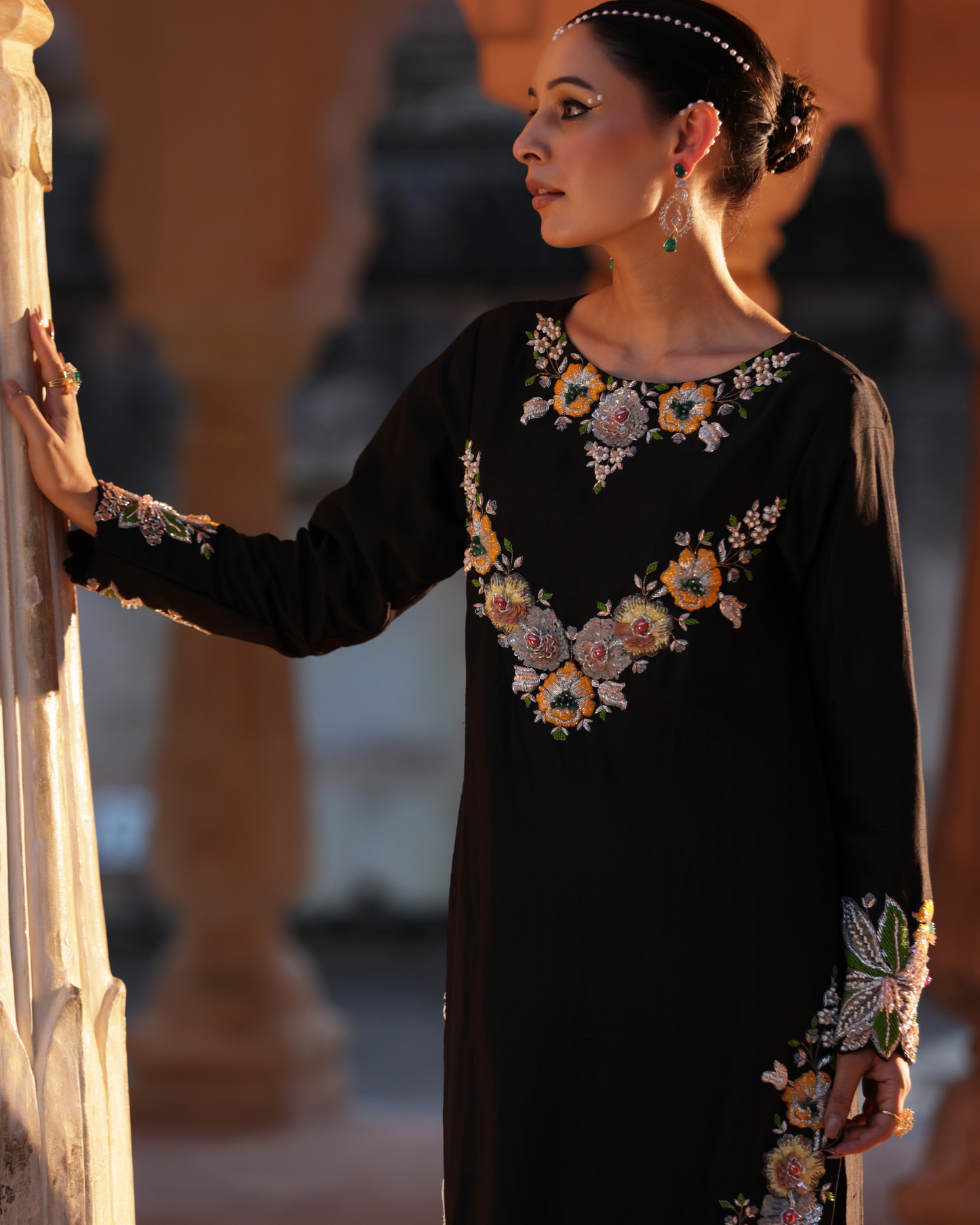 Noir Dupion Silk Suit Set