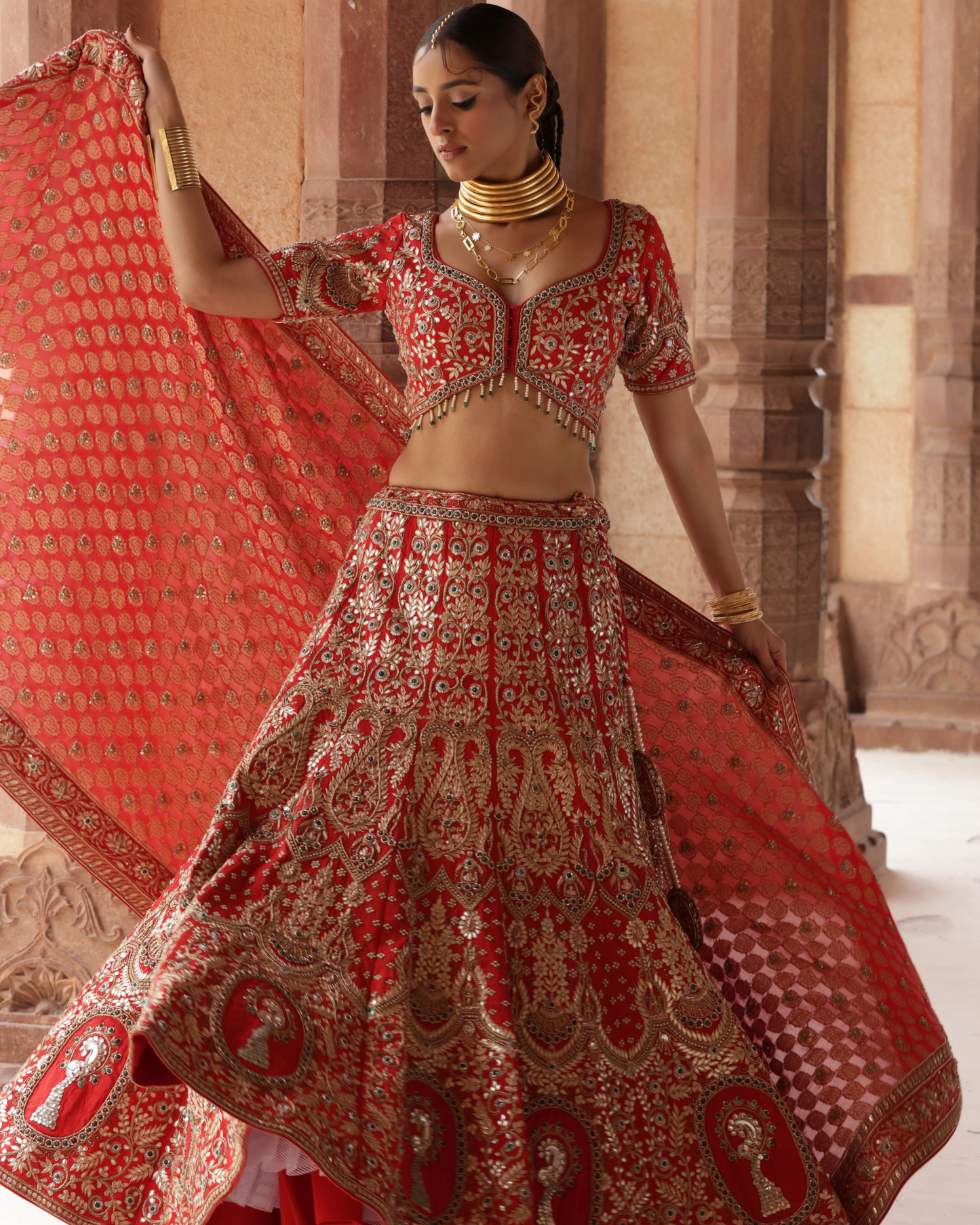 Mirror Embellished Banarasi Lehenga Set