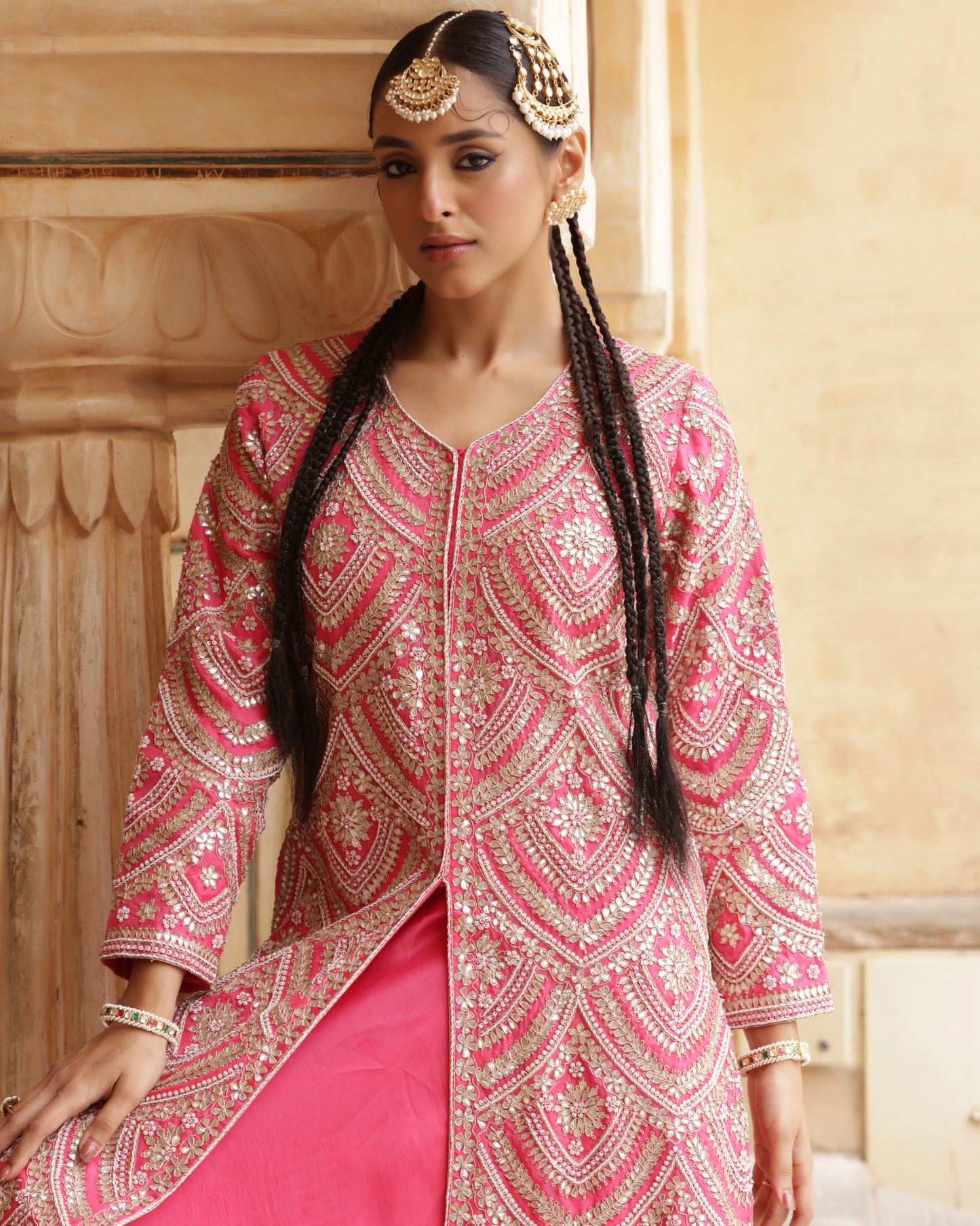 Pink Silk Jacket & Satin Skirt