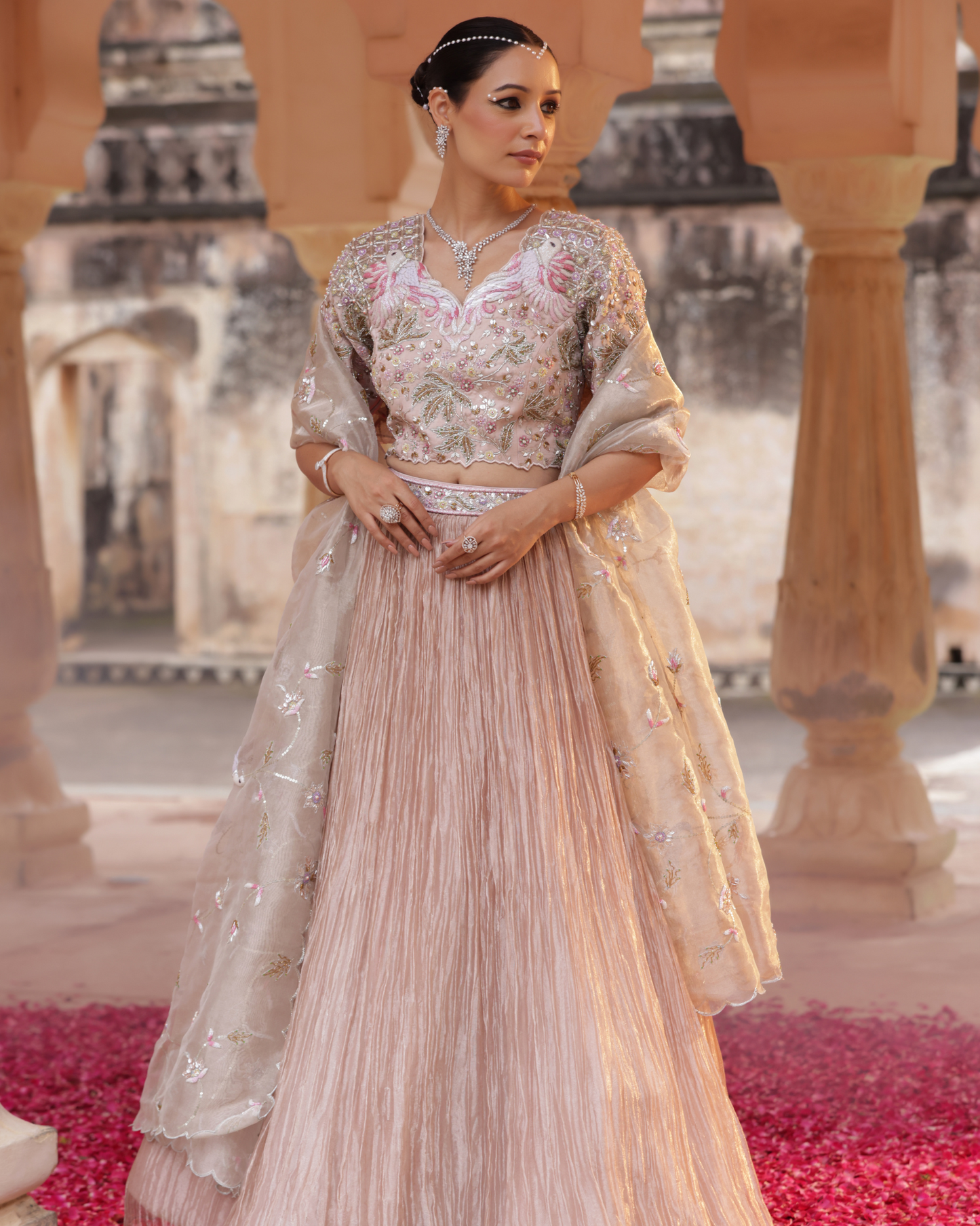Pure Tissue Lehenga Set With Cutdana Work