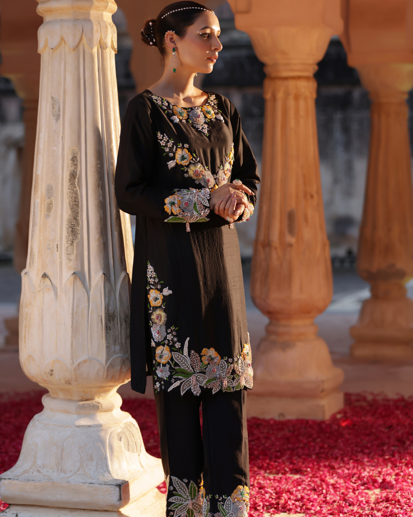 Noir Dupion Silk Suit Set