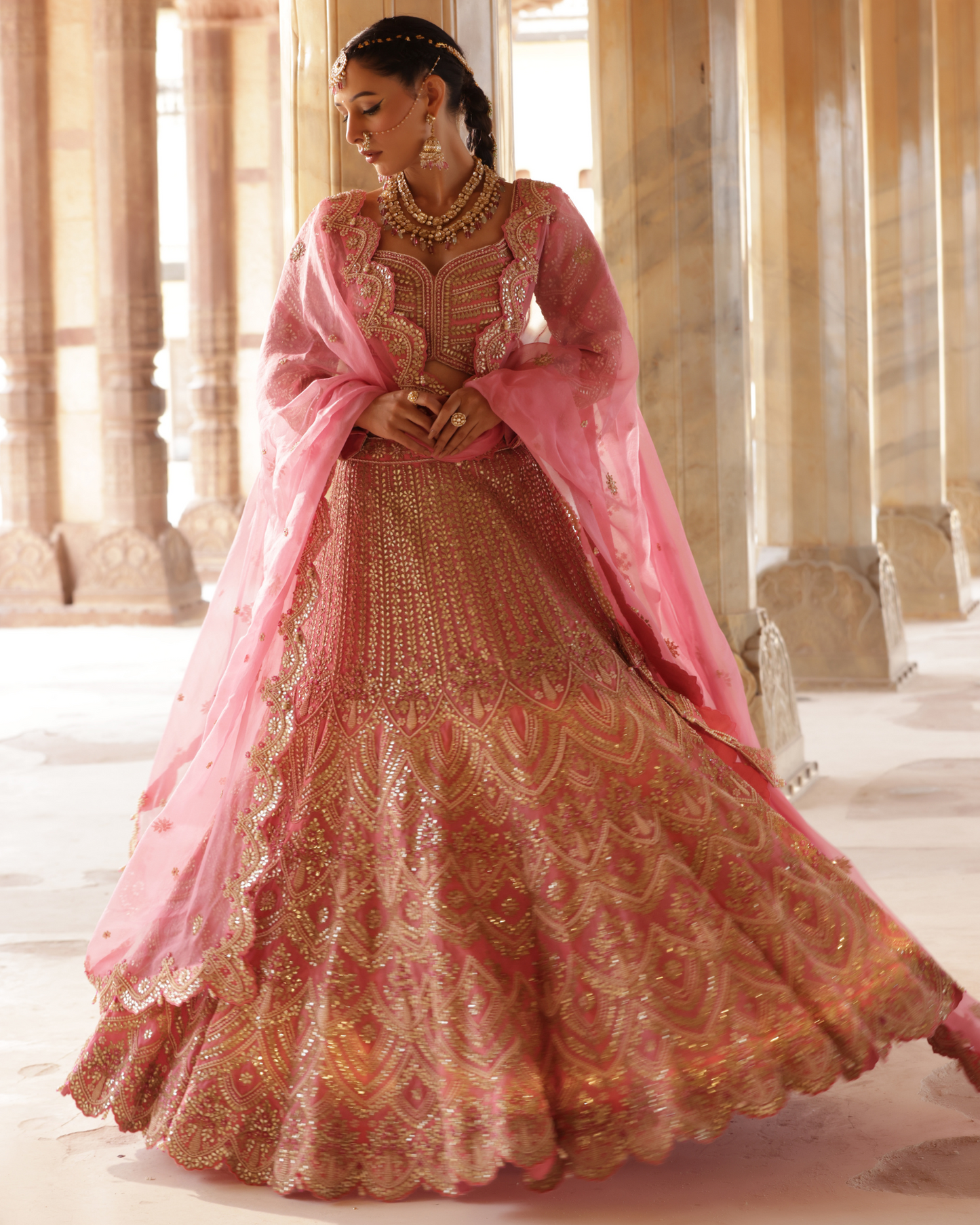 Organza Bridal Lehenga With Marori Work