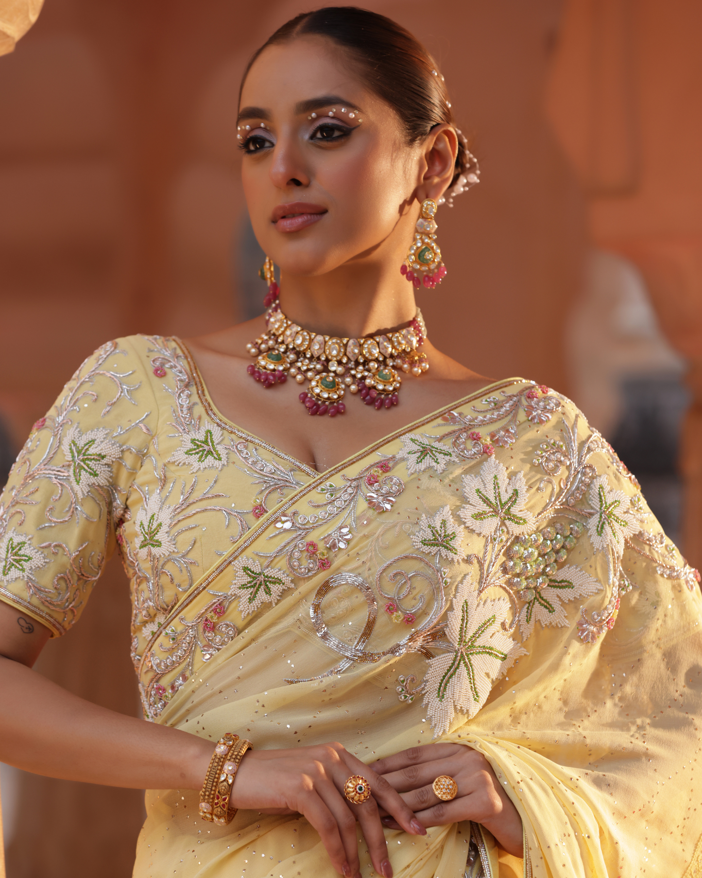 Chikankari Georgette Saree With Mukesh Work