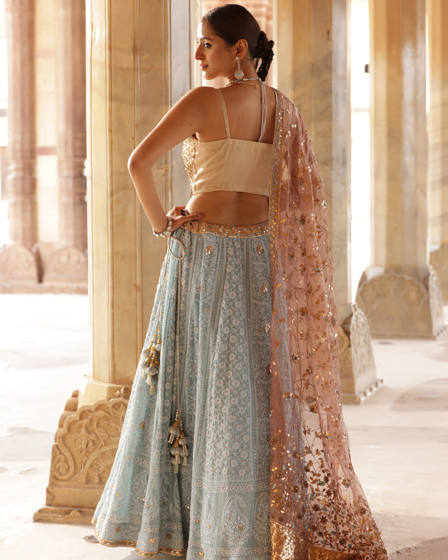 Contrasting Chikankari Lehenga Set