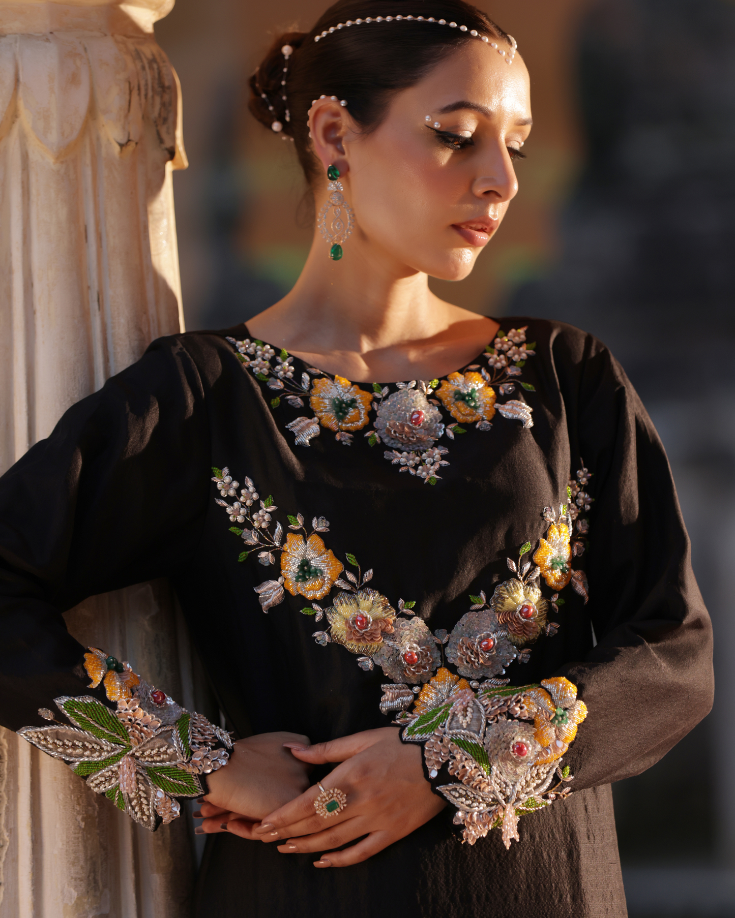 Noir Dupion Silk Suit Set